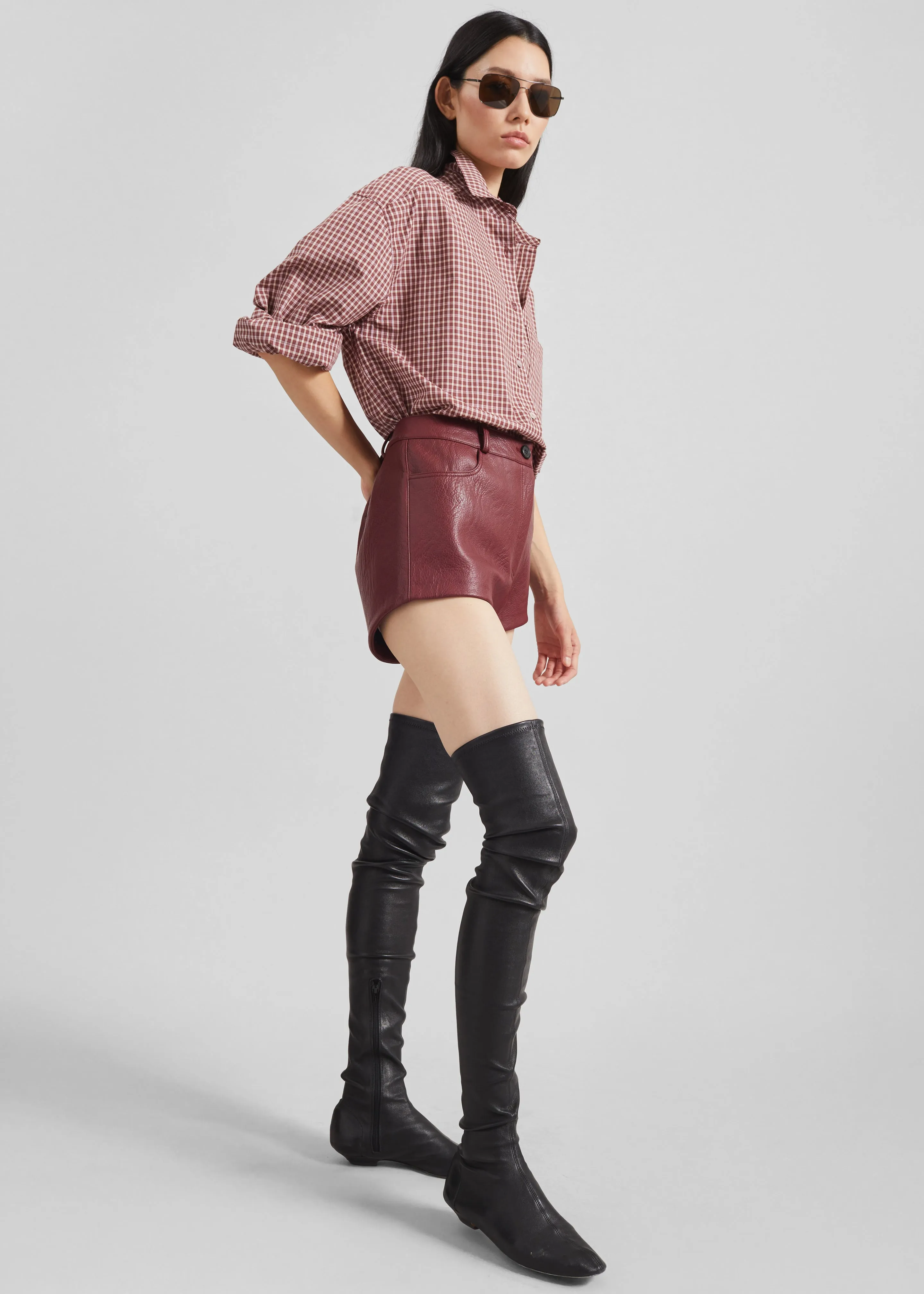 Troye Faux Leather Hot Pants - Burgundy sold by Frankie Shop product image thumbnail 5