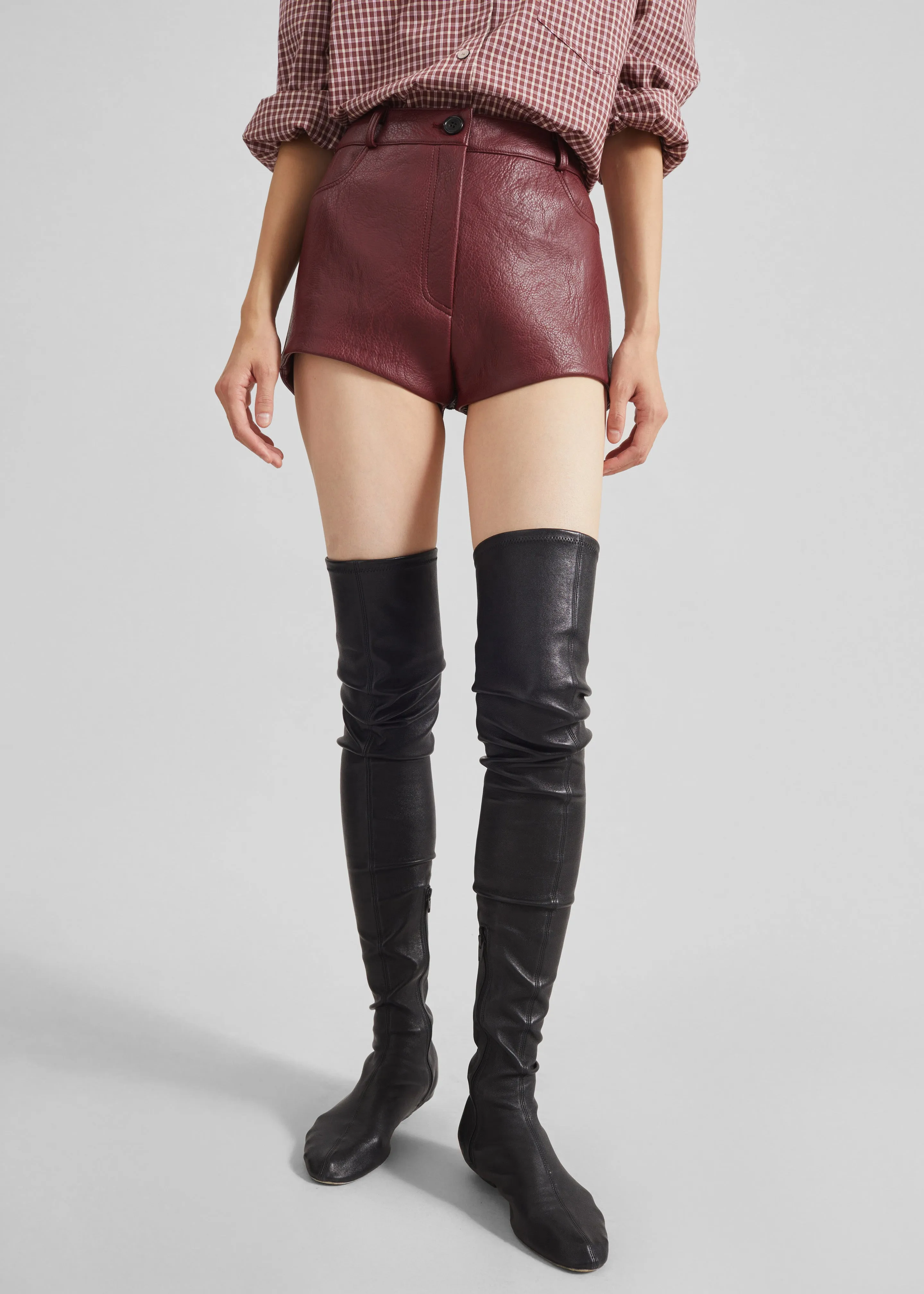 Troye Faux Leather Hot Pants - Burgundy sold by Frankie Shop product image thumbnail 4