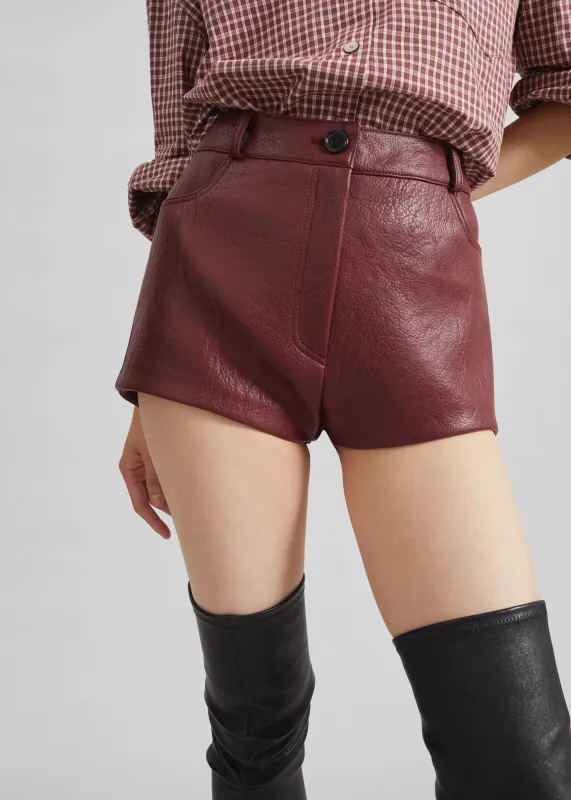 Troye Faux Leather Hot Pants - Burgundy sold by Frankie Shop
