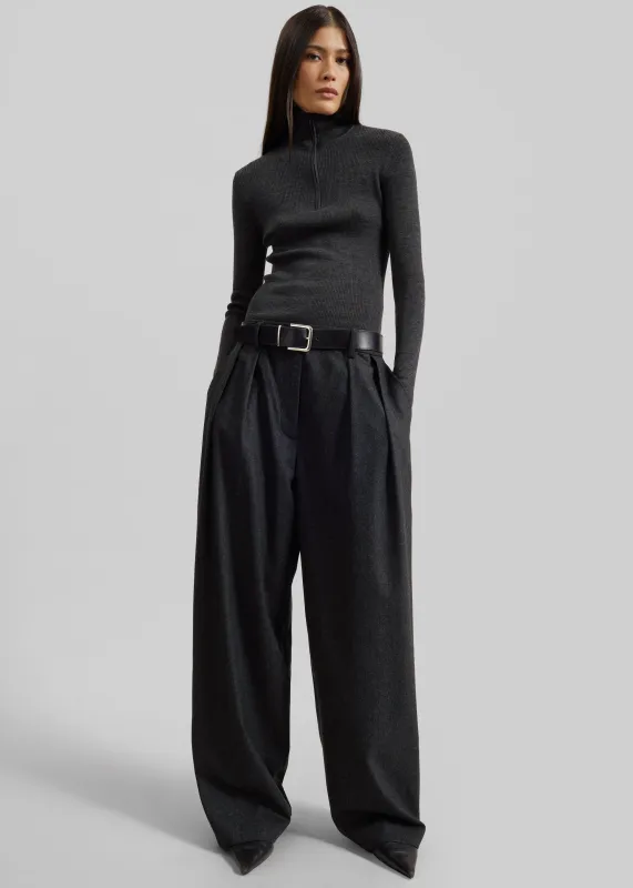 Ripley Flannel Pleated Trousers - Dark Grey sold by Frankie Shop