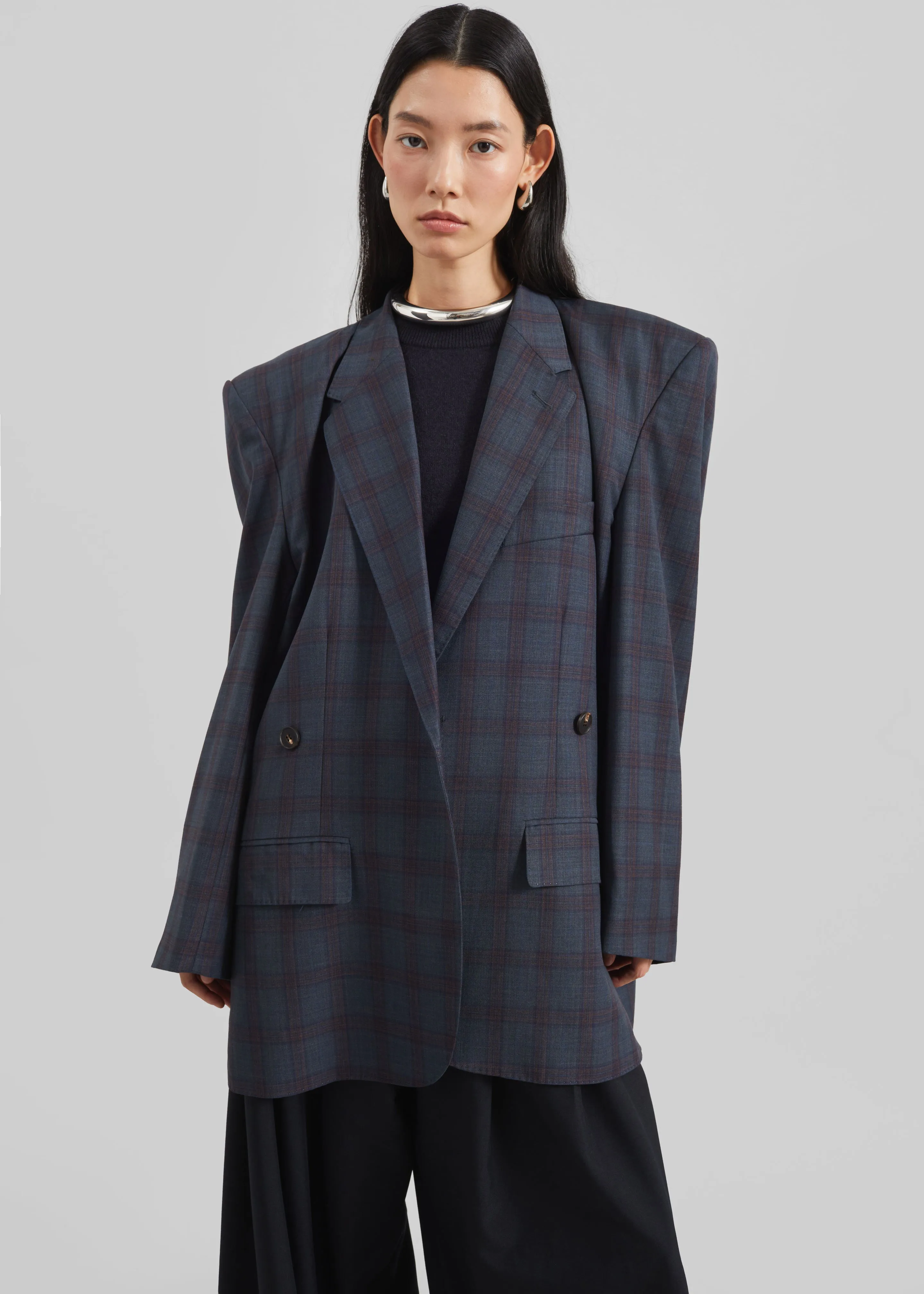 Marnay Padded Blazer - Navy Plaid sold by Frankie Shop product image thumbnail 4