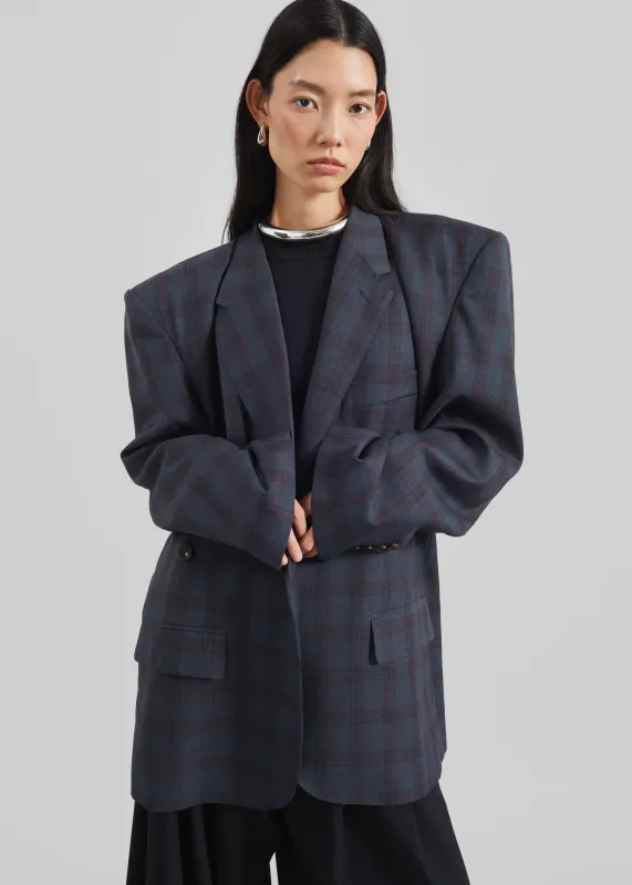 Marnay Padded Blazer - Navy Plaid sold by Frankie Shop
