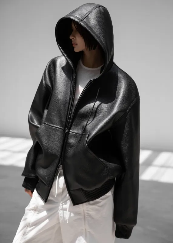 Kodai Faux Leather Bomber Jacket - Black sold by Frankie Shop