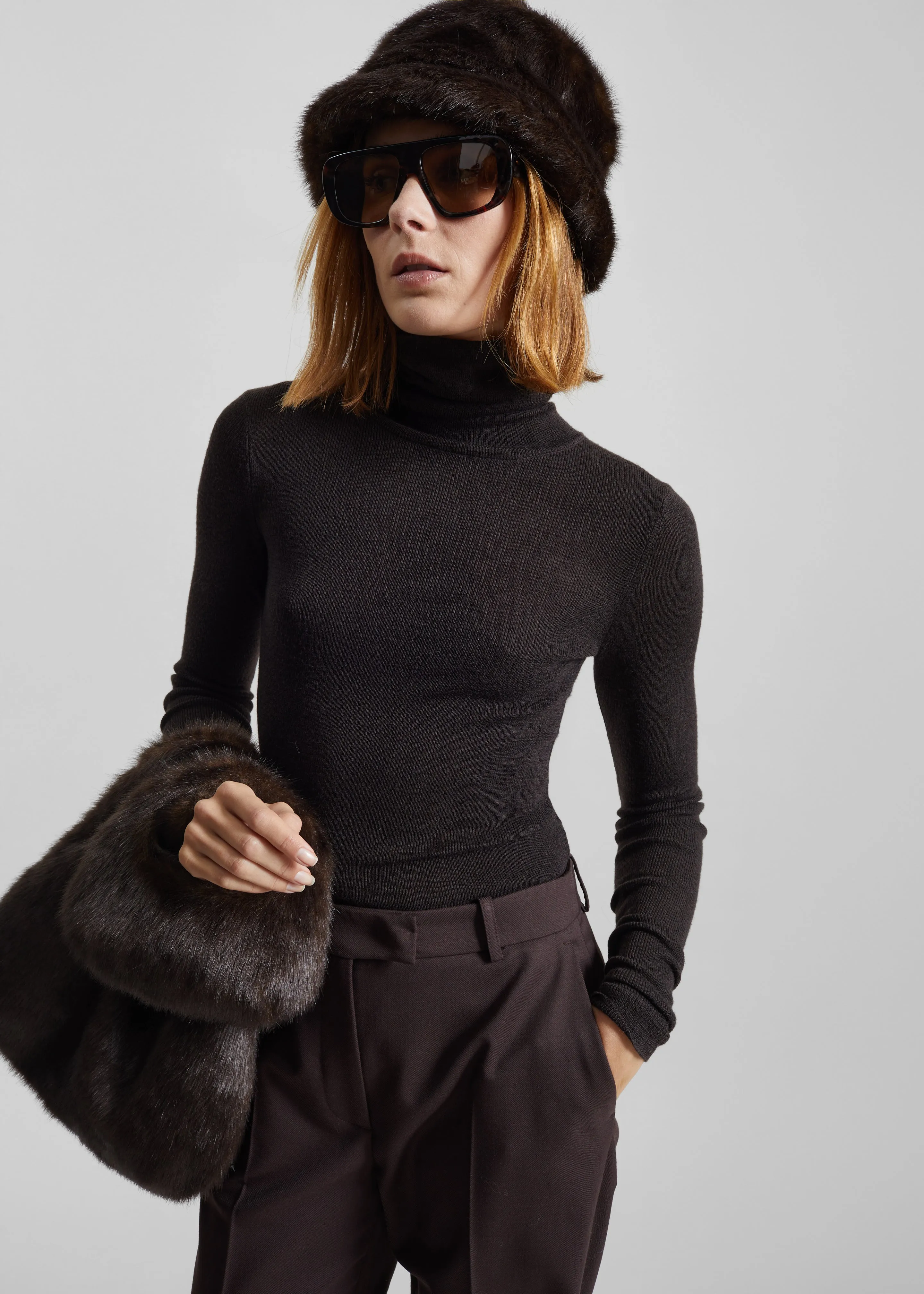 Amomento Fur Bucket Hat - Dark Brown sold by Frankie Shop product image thumbnail 3