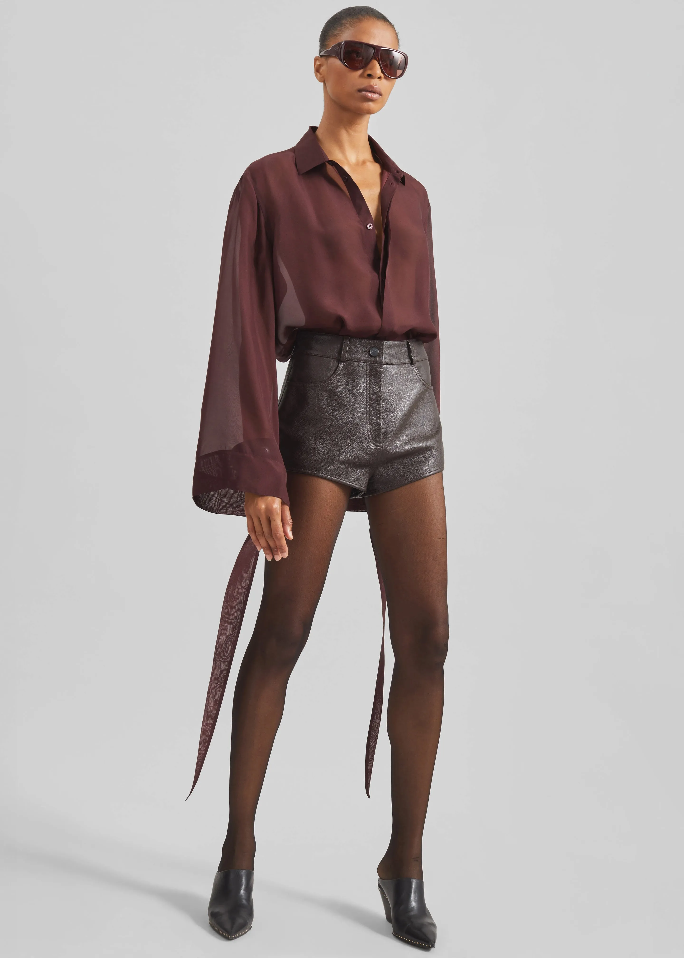 Verlin Sheer Chiffon Tie Cuff Shirt - Burgundy sold by Frankie Shop product image thumbnail 2