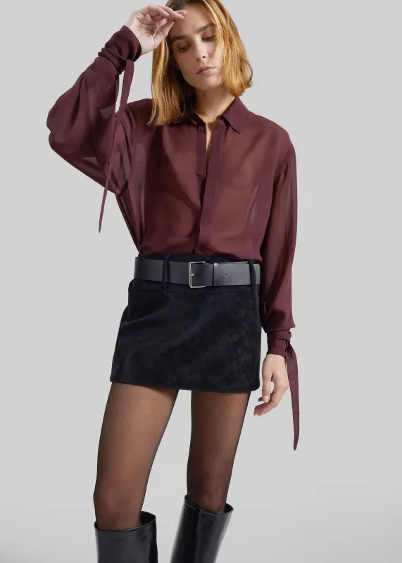 Verlin Sheer Chiffon Tie Cuff Shirt - Burgundy sold by Frankie Shop