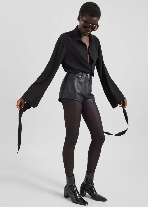 Verlin Sheer Chiffon Tie Cuff Shirt - Black sold by Frankie Shop