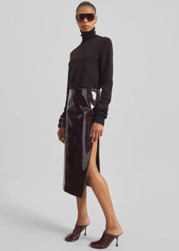 Samantha Patent Zip Skirt - Burgundy made by Frankie Shop