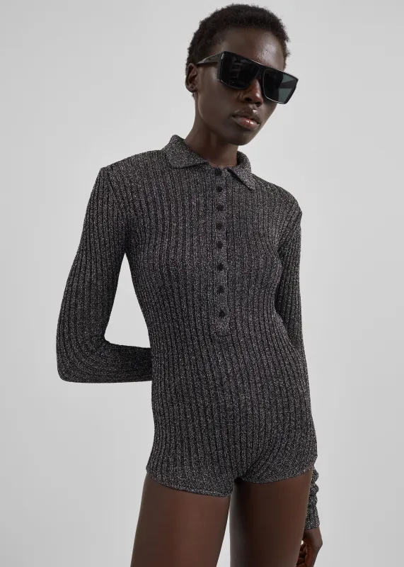 Solana Polo Bodysuit - Black Metallic sold by Frankie Shop