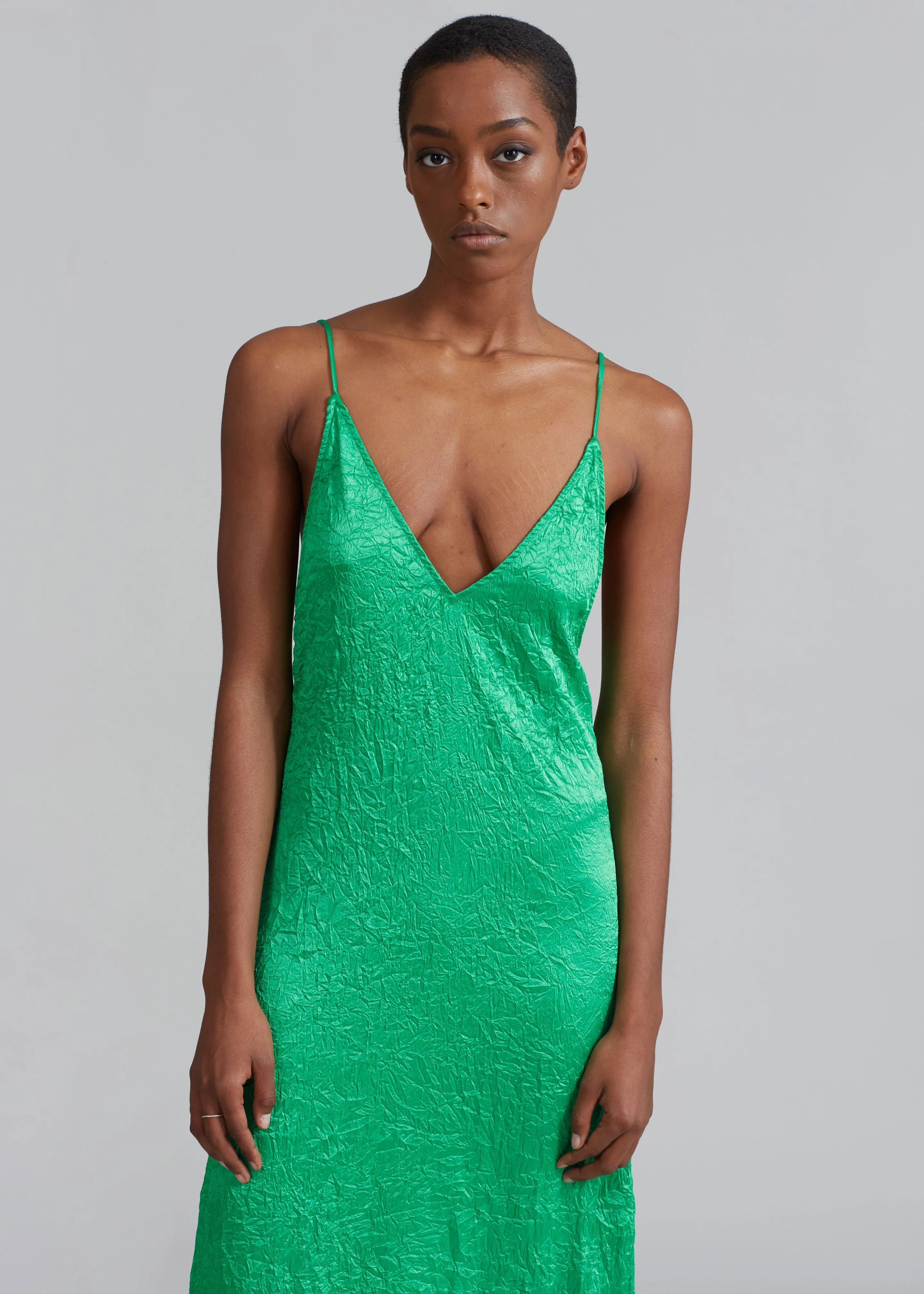 GANNI Crinkled Satin Slip Dress - Bright Green sold by Frankie Shop product image thumbnail 3