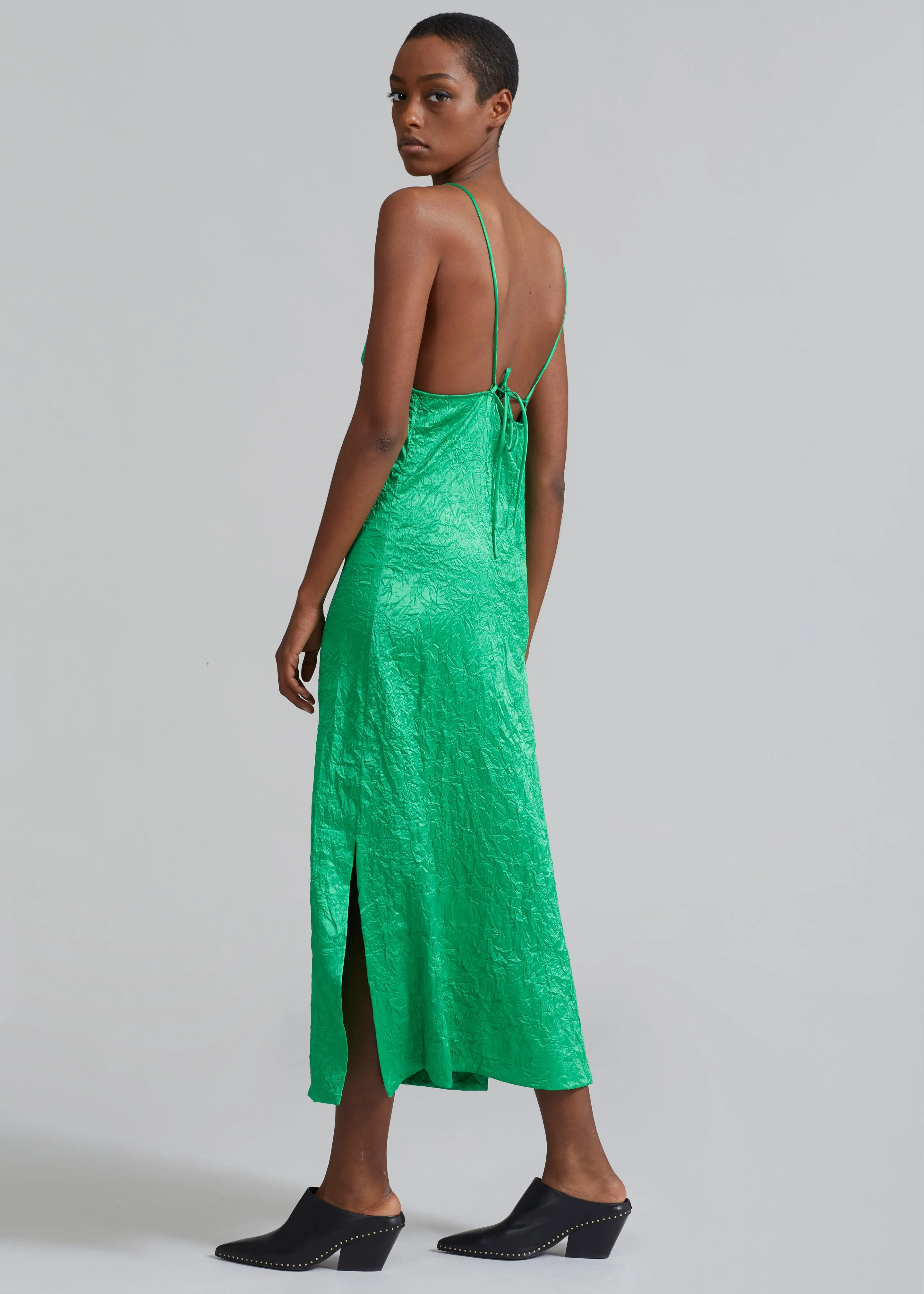 GANNI Crinkled Satin Slip Dress - Bright Green sold by Frankie Shop product image thumbnail 2