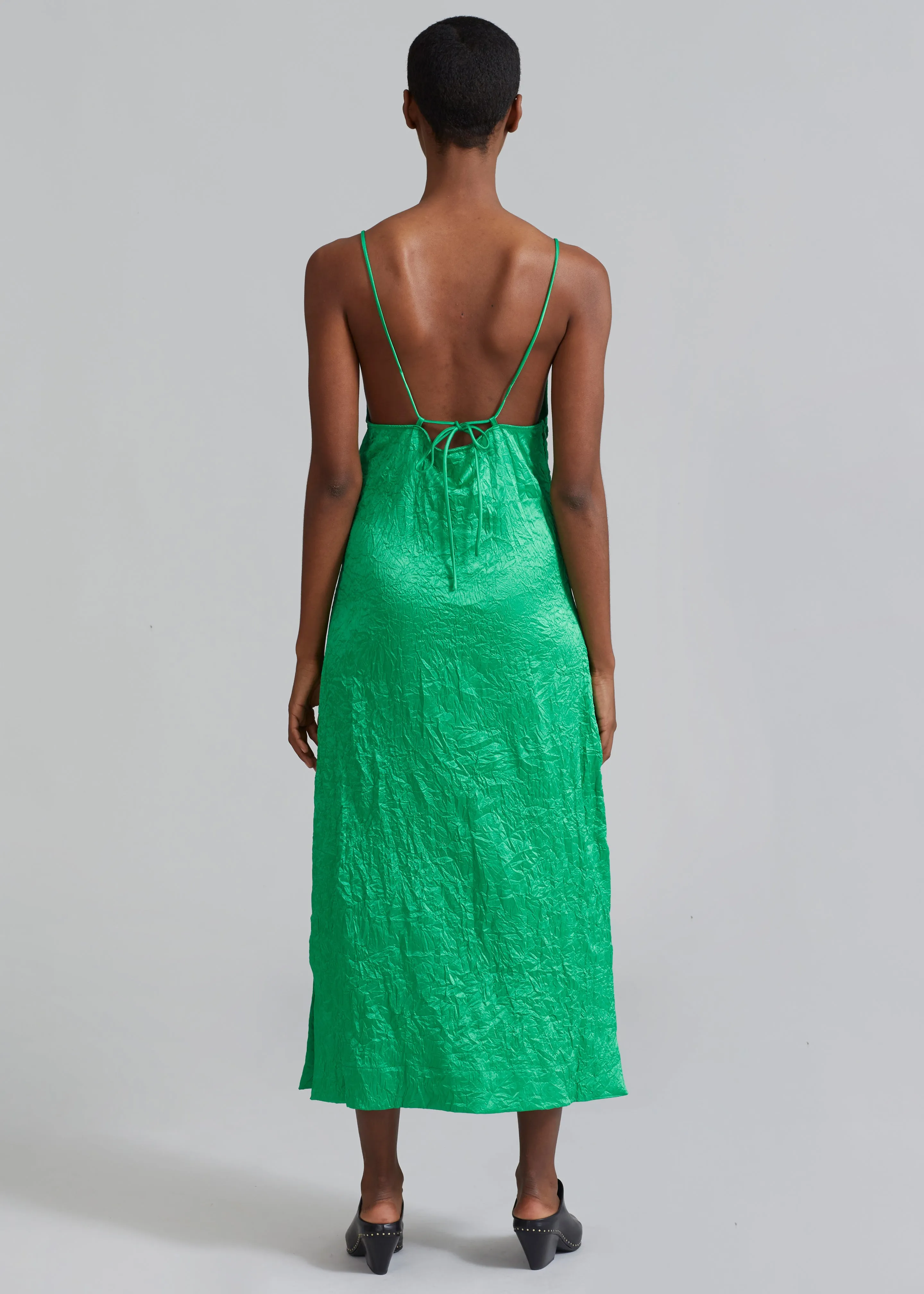 GANNI Crinkled Satin Slip Dress - Bright Green sold by Frankie Shop product image thumbnail 4
