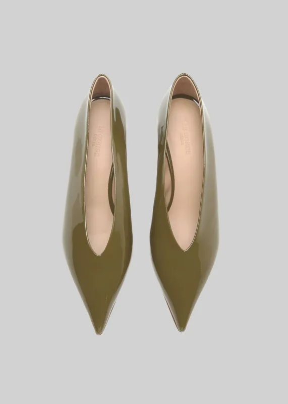 Le Monde Beryl Babouche Kitten Heels Vernice Leather - Khaki sold by Frankie Shop