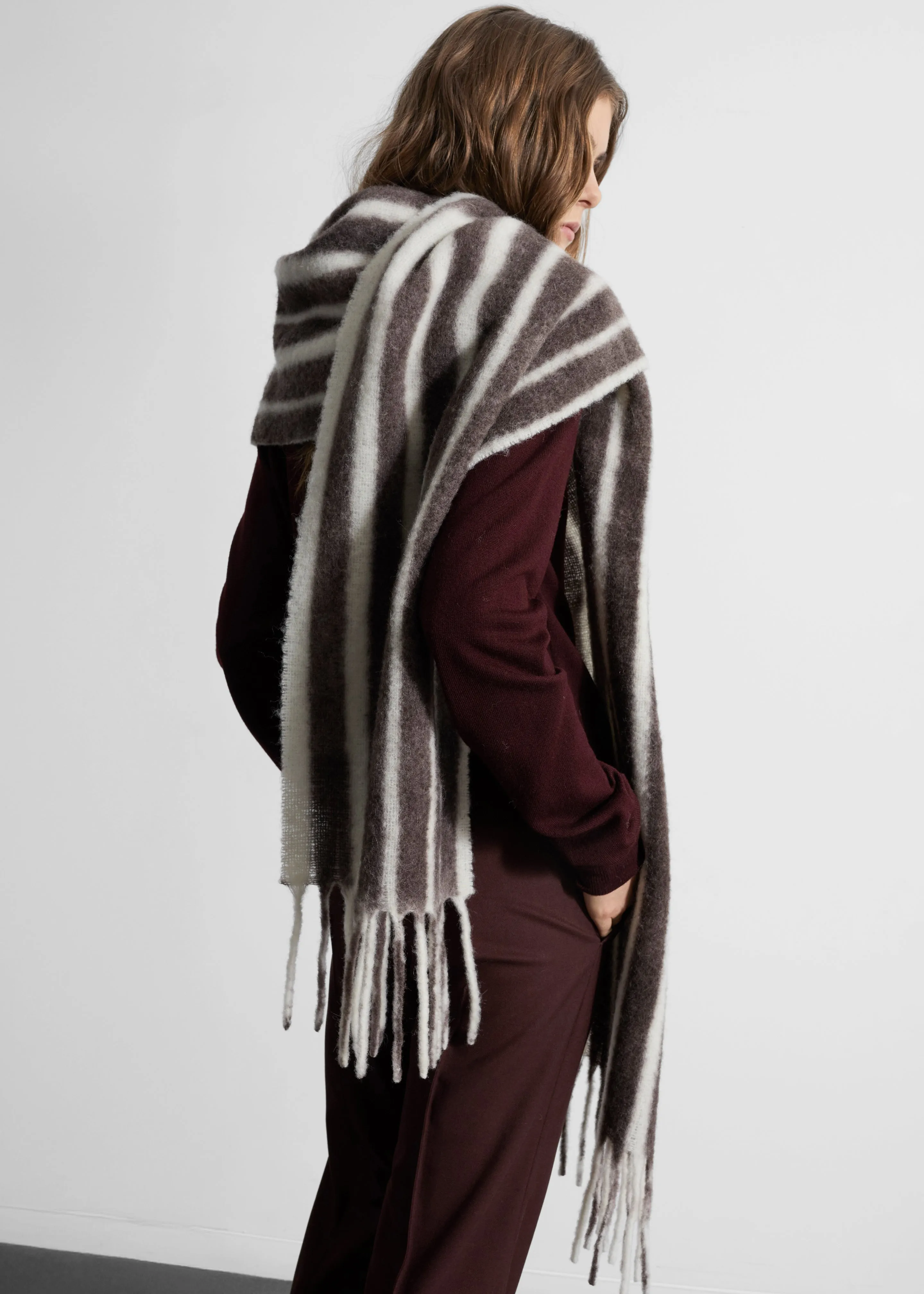 Olari Alpaca Blend Scarf - Brown/White Stripe sold by Frankie Shop product image thumbnail 5