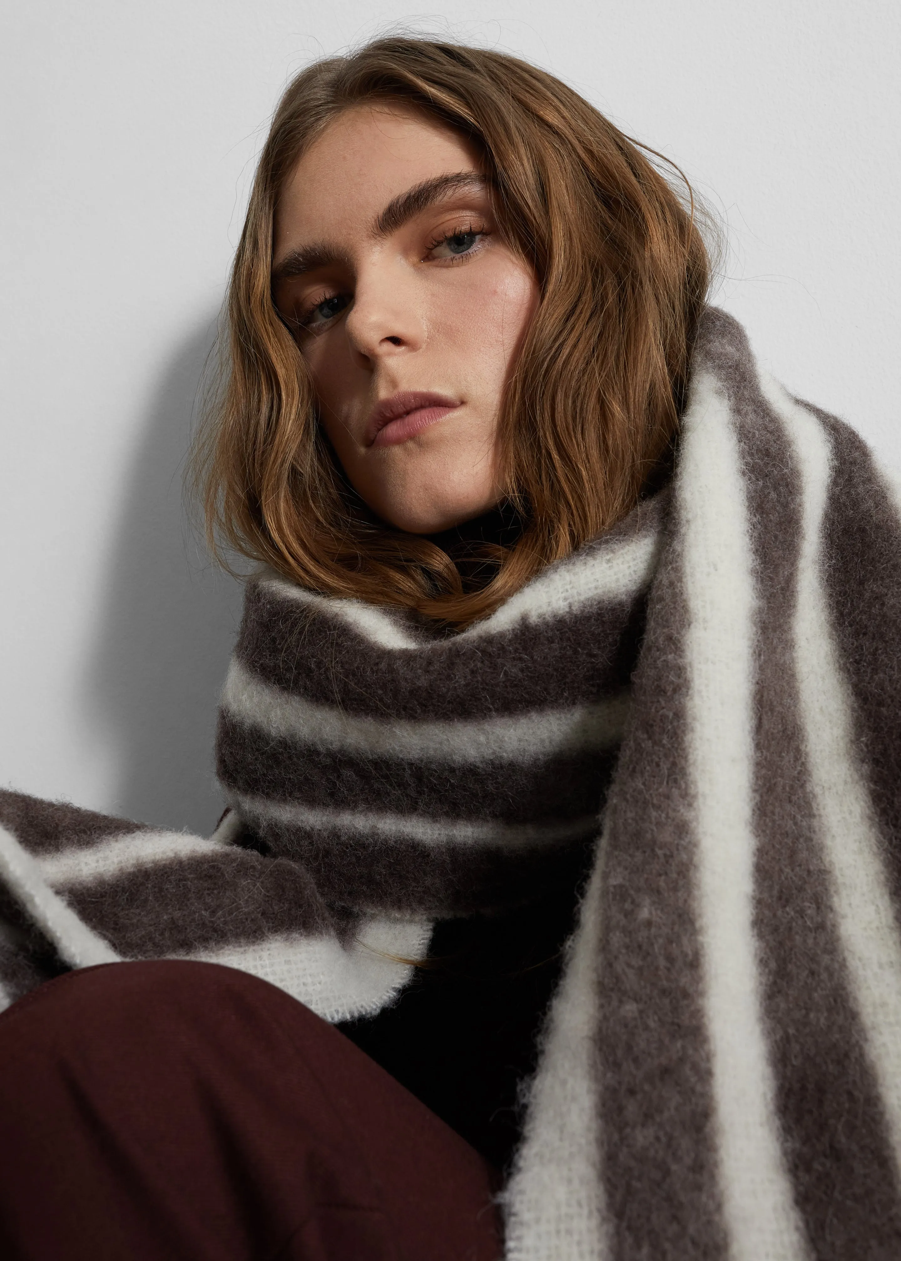 Olari Alpaca Blend Scarf - Brown/White Stripe sold by Frankie Shop product image thumbnail 4
