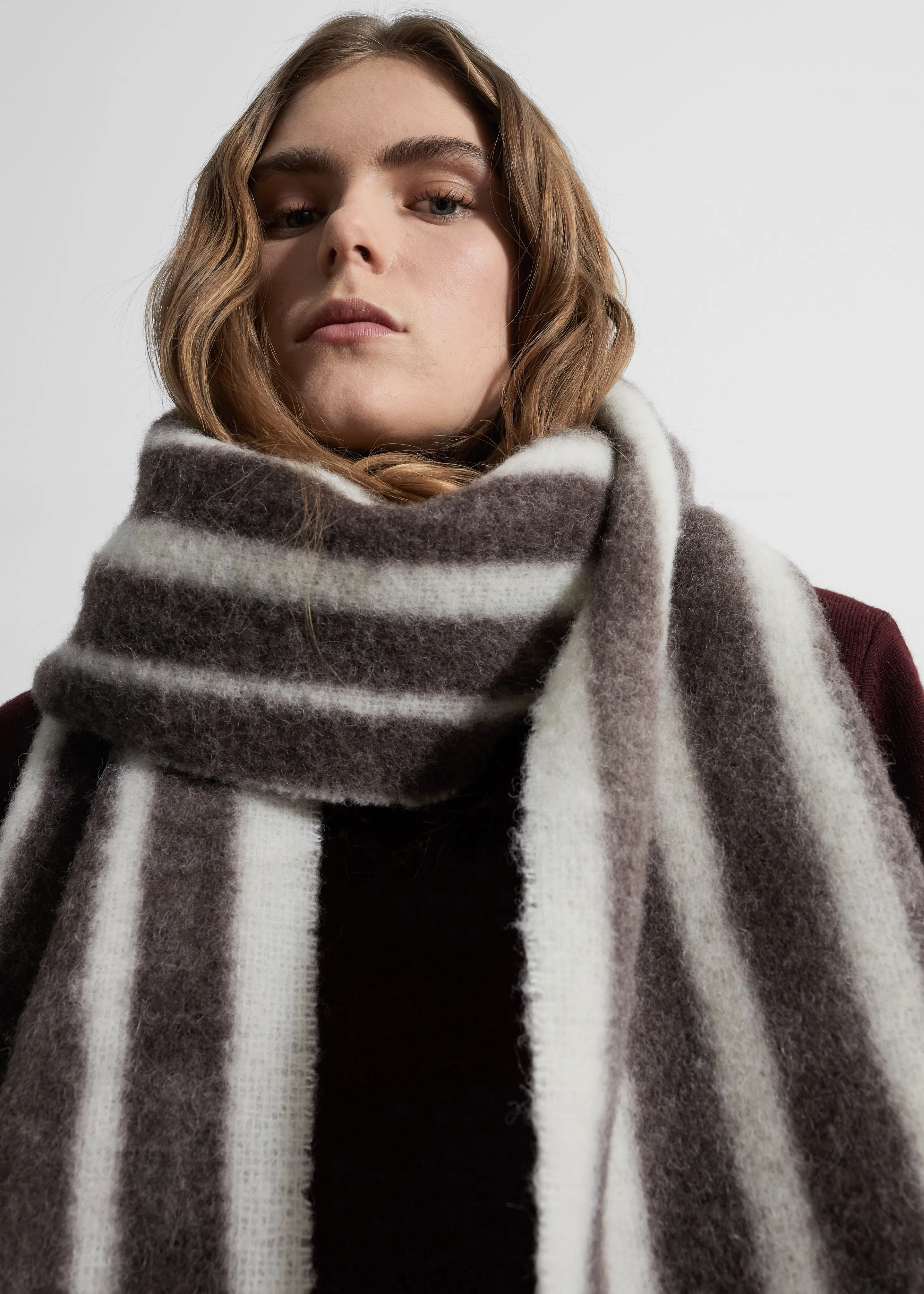 Olari Alpaca Blend Scarf - Brown/White Stripe sold by Frankie Shop product image thumbnail 2