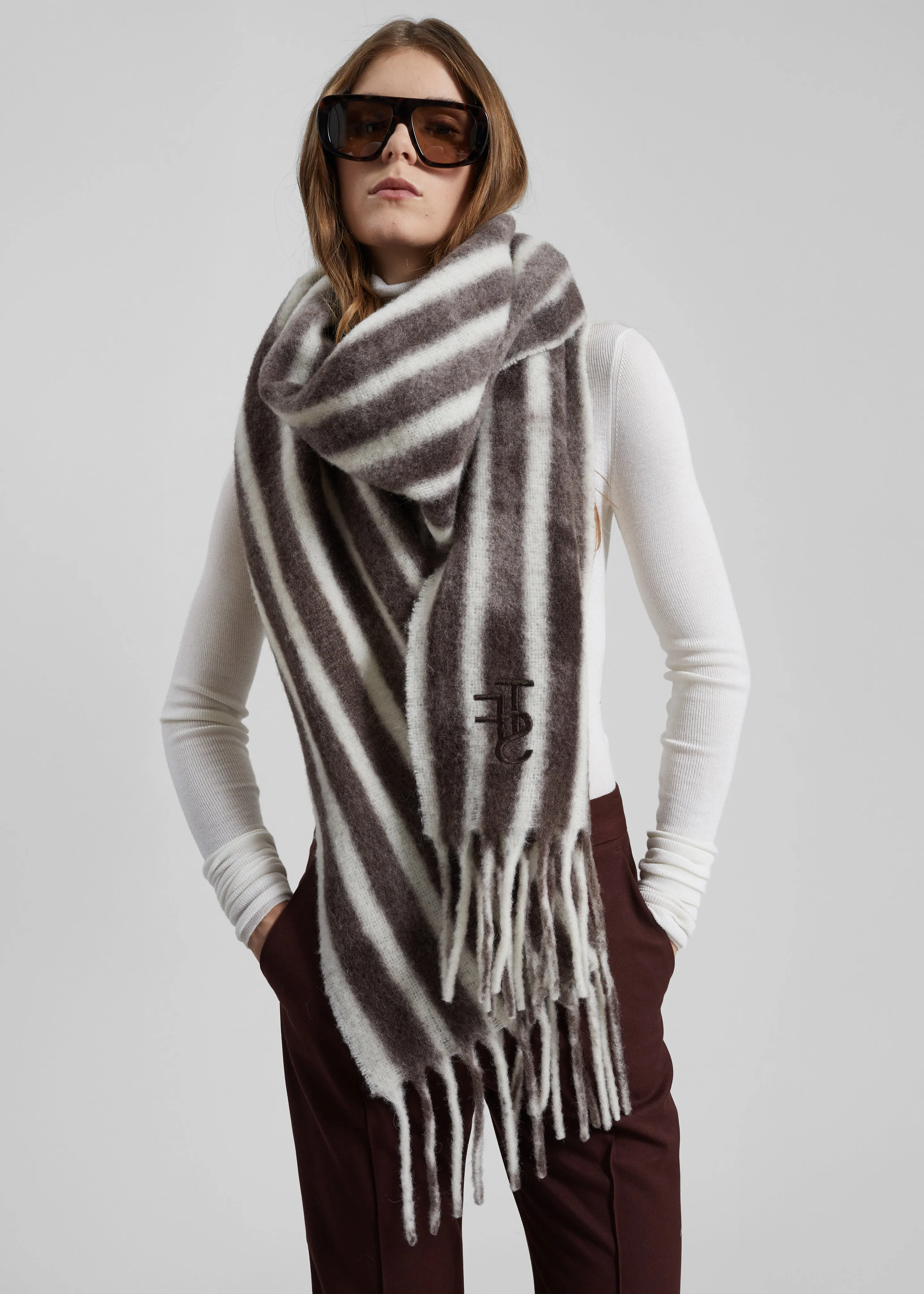 Olari Alpaca Blend Scarf - Brown/White Stripe sold by Frankie Shop product image thumbnail 3