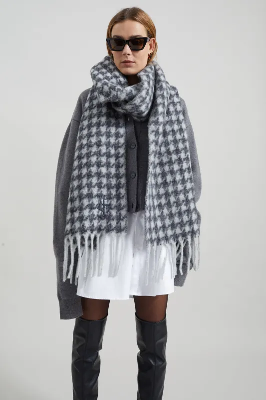 Olari Alpaca Blend Scarf - Grey Houndstooth Check made by Frankie Shop