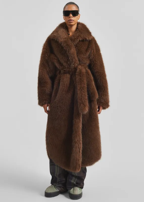 Ravello Faux Fur Robe Coat - Brown sold by Frankie Shop