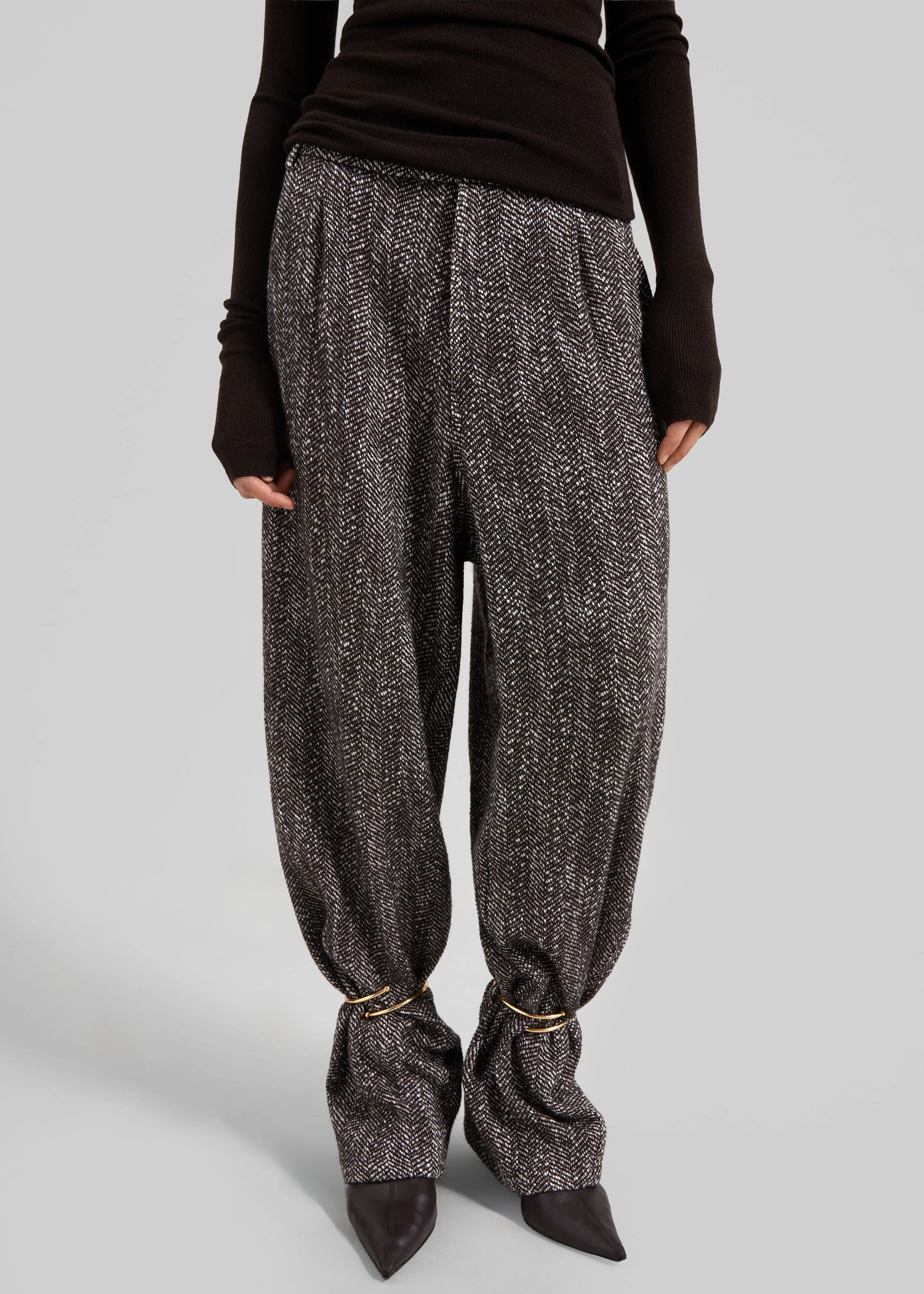 Darkpark Phebe Cuff Adorned Wide-Leg Herringbone Wool Pants - Brown/Black/White sold by Frankie Shop product image thumbnail 2