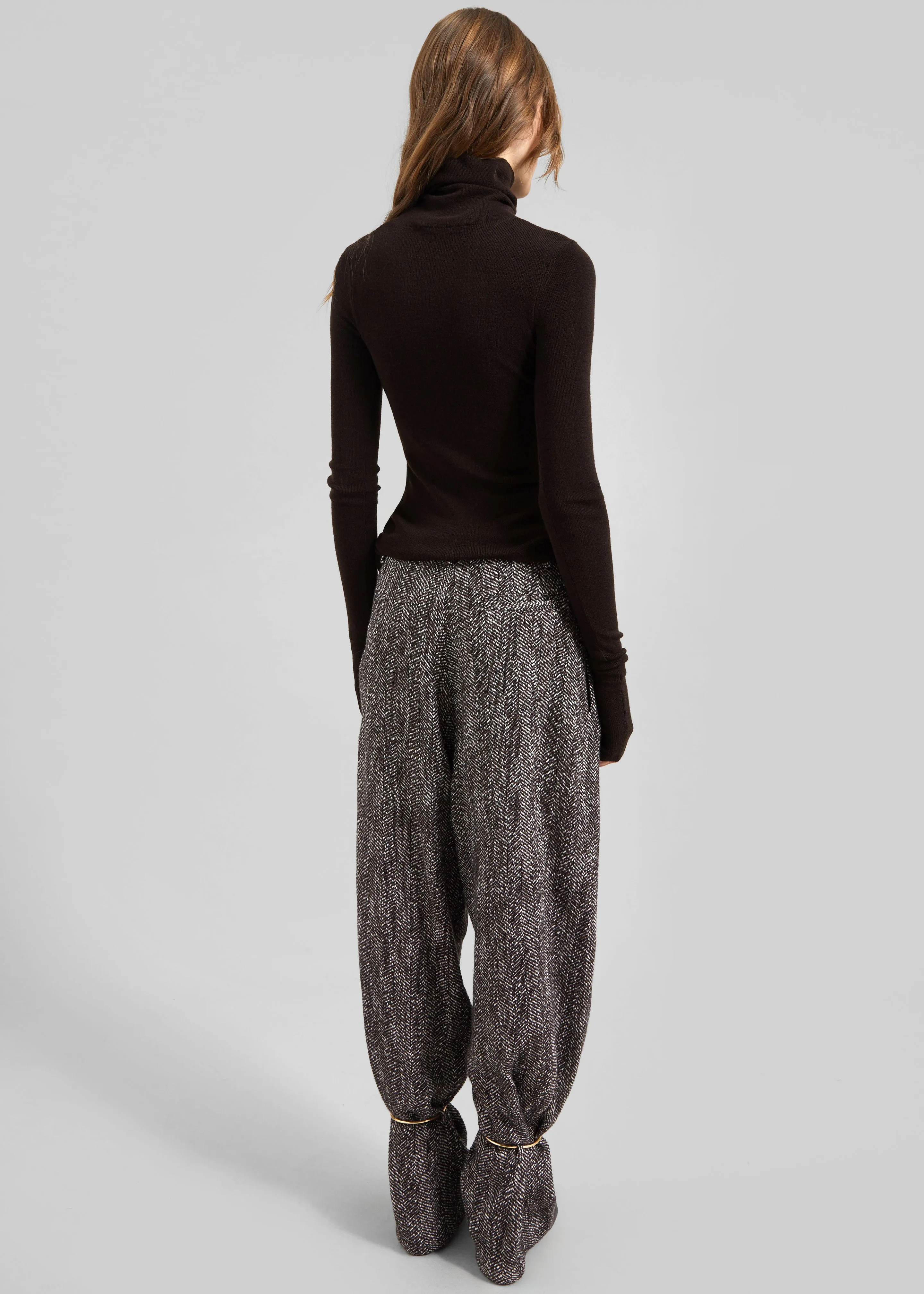 Darkpark Phebe Cuff Adorned Wide-Leg Herringbone Wool Pants - Brown/Black/White sold by Frankie Shop product image thumbnail 5