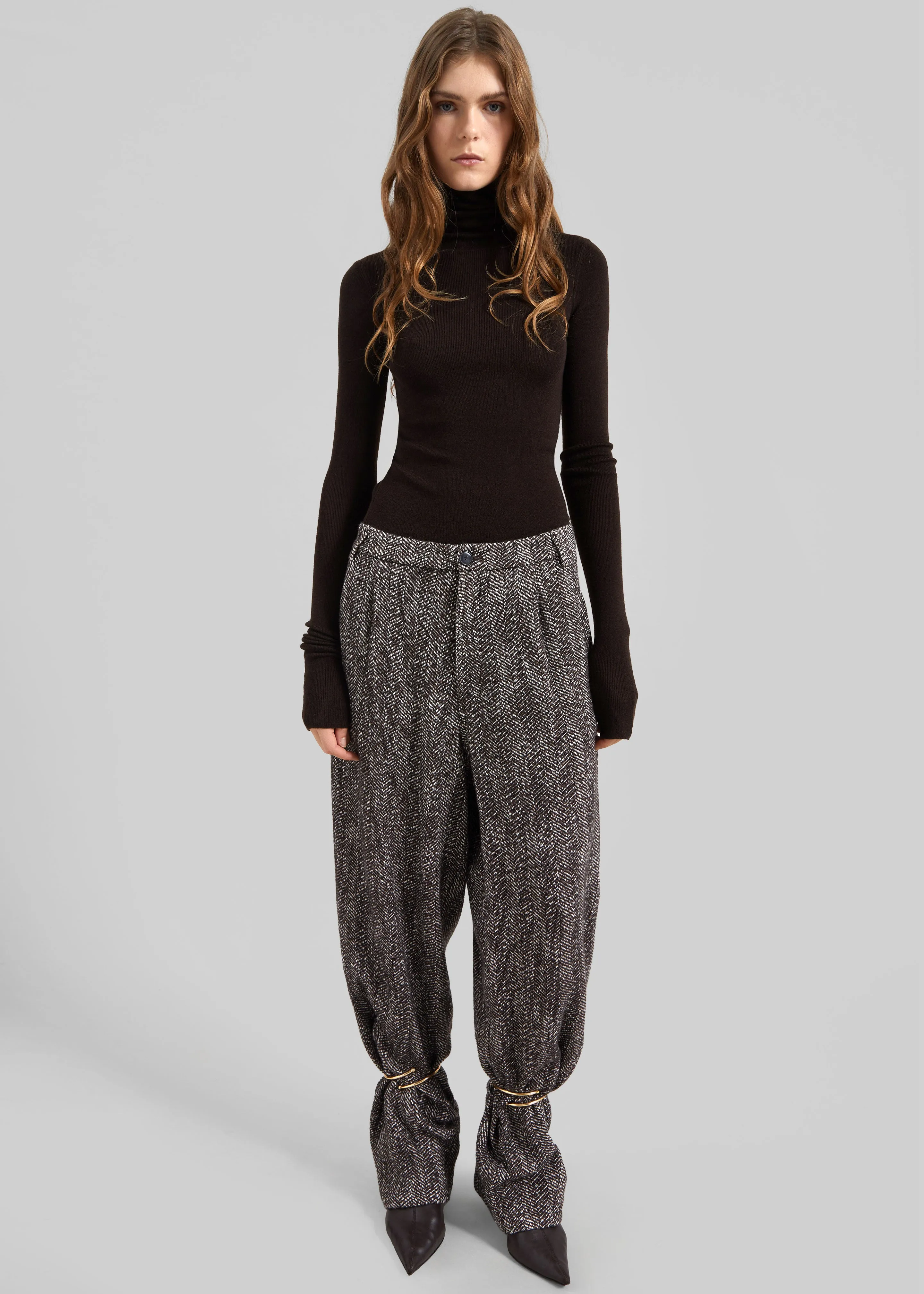 Darkpark Phebe Cuff Adorned Wide-Leg Herringbone Wool Pants - Brown/Black/White sold by Frankie Shop product image thumbnail 4