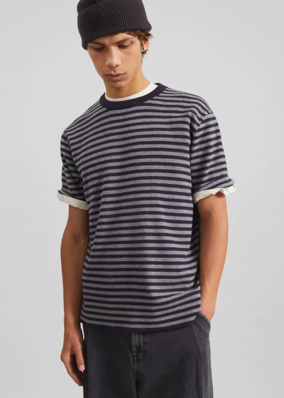 Stanmore Knit T-Shirt - Grey/Blue Stripe made by Frankie Shop
