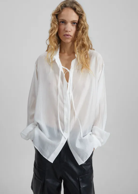 Tarra Tie-Front Sheer Shirt - White sold by Frankie Shop
