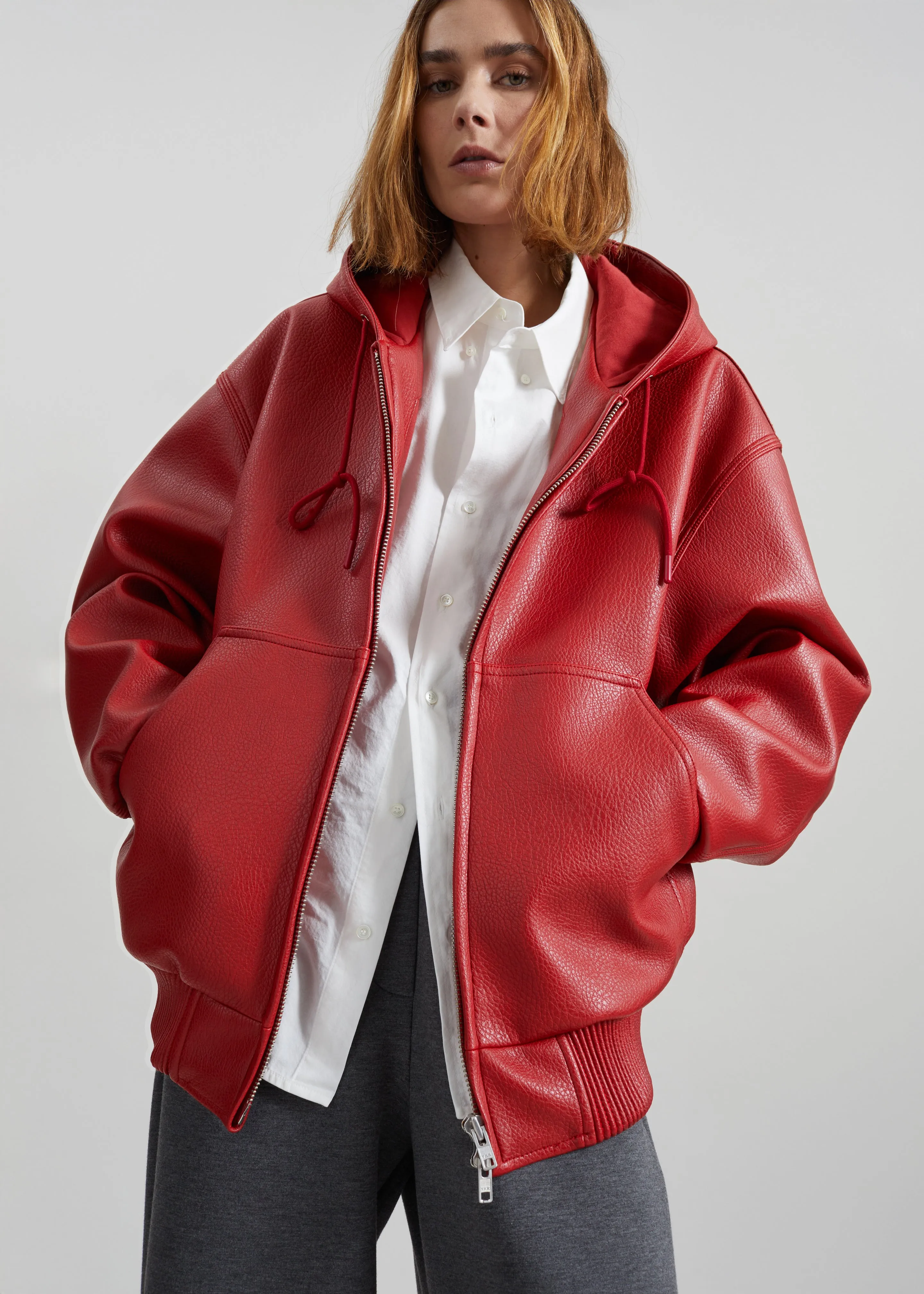 Kodai Faux Leather Bomber Jacket - Red sold by Frankie Shop product image thumbnail 5