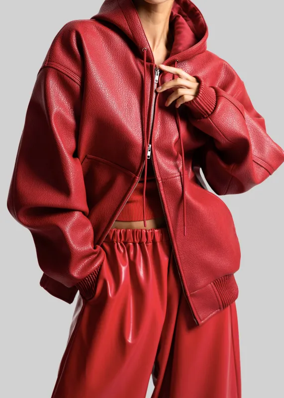 Kodai Faux Leather Bomber Jacket - Red sold by Frankie Shop