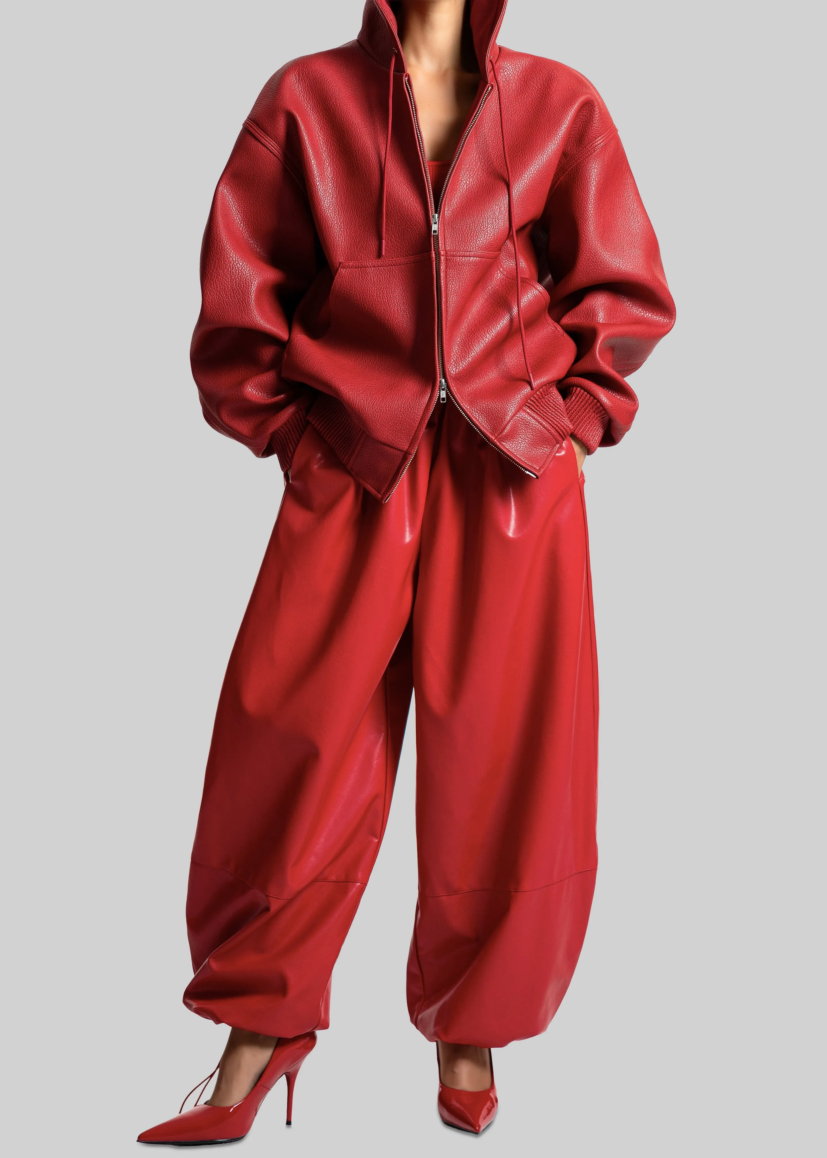 Kodai Faux Leather Bomber Jacket - Red sold by Frankie Shop product image thumbnail 4