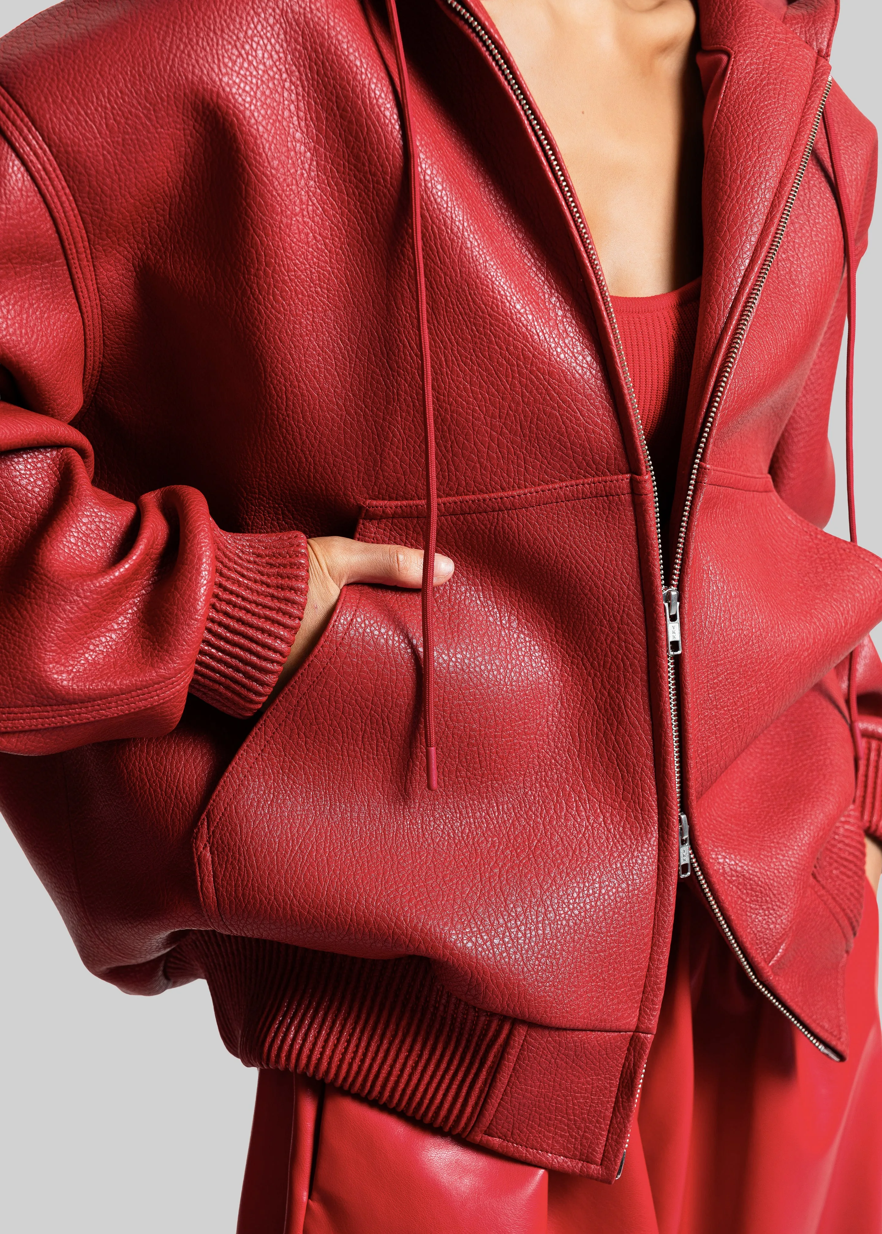 Kodai Faux Leather Bomber Jacket - Red sold by Frankie Shop product image thumbnail 3