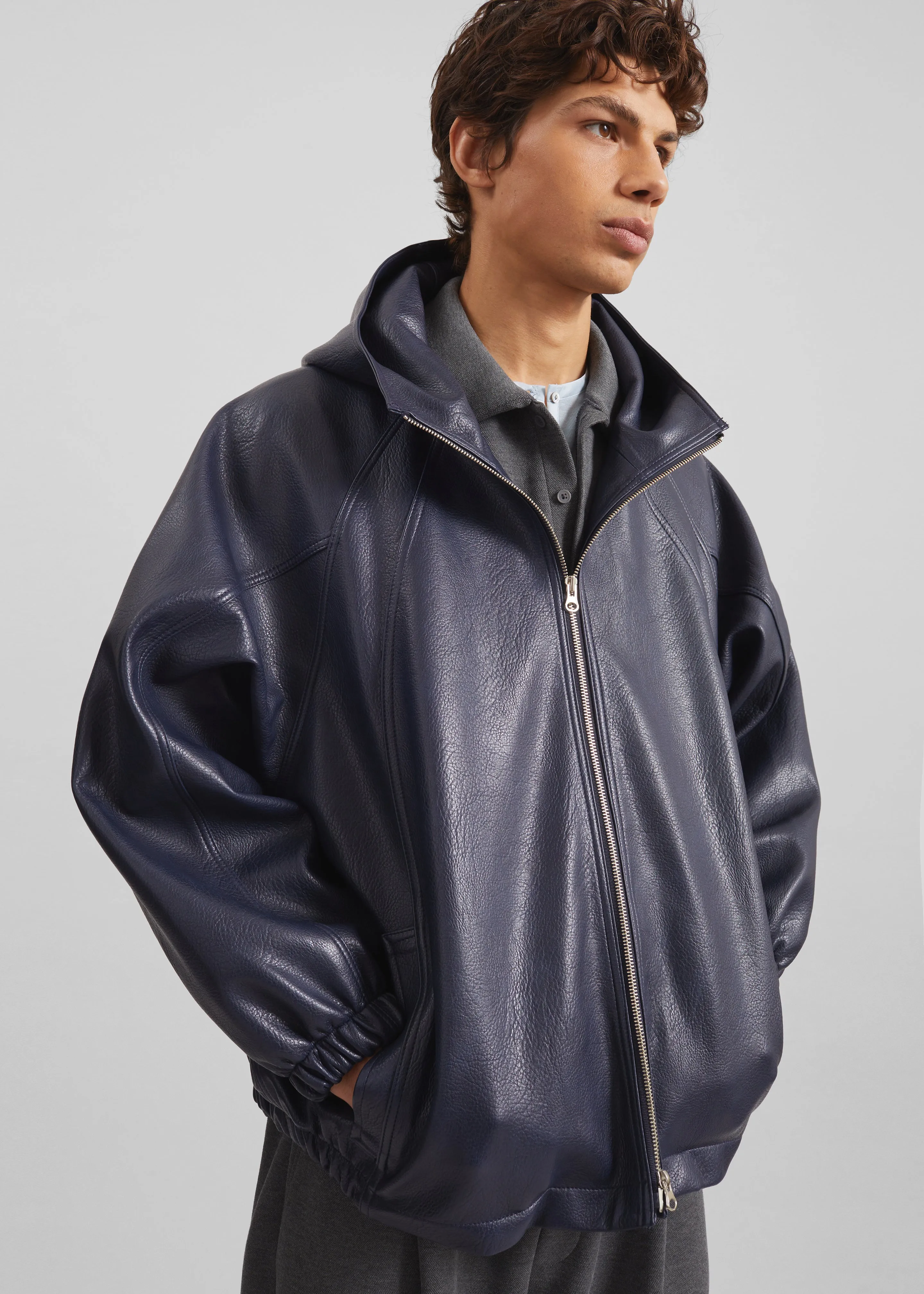 Iver Faux Leather Hooded Jacket - Navy sold by Frankie Shop product image thumbnail 5