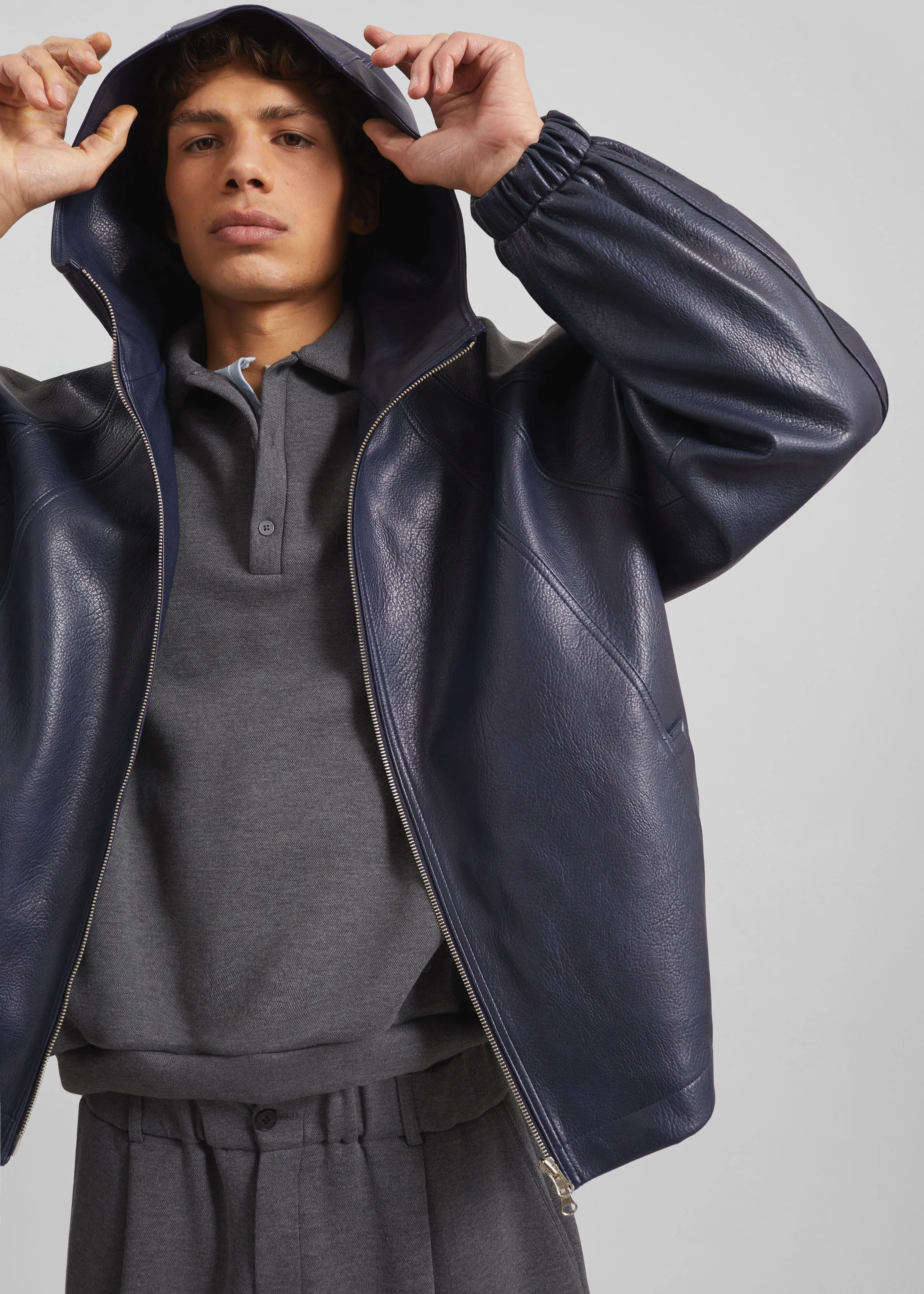 Iver Faux Leather Hooded Jacket - Navy sold by Frankie Shop product image thumbnail 2