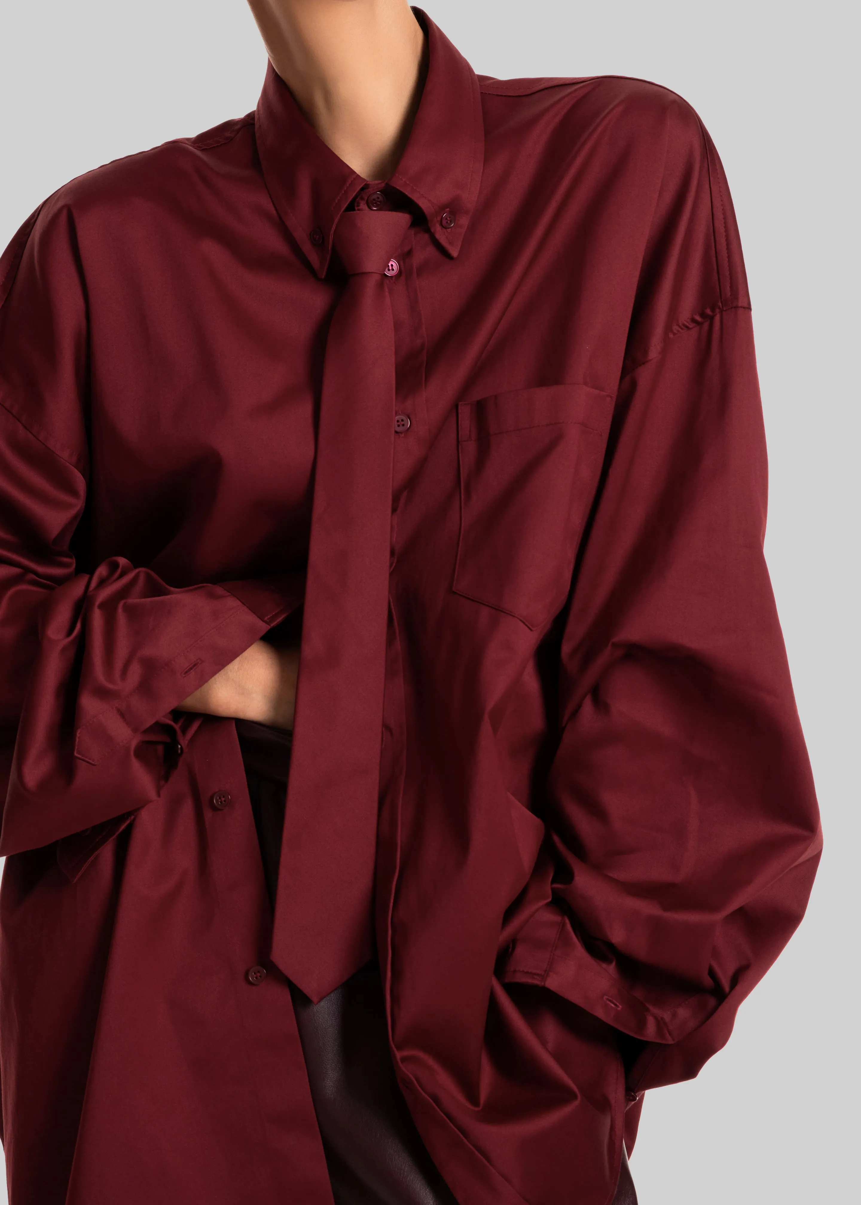 Havelock Oversized Neck-Tie Shirt - Dark Red sold by Frankie Shop product image thumbnail 2