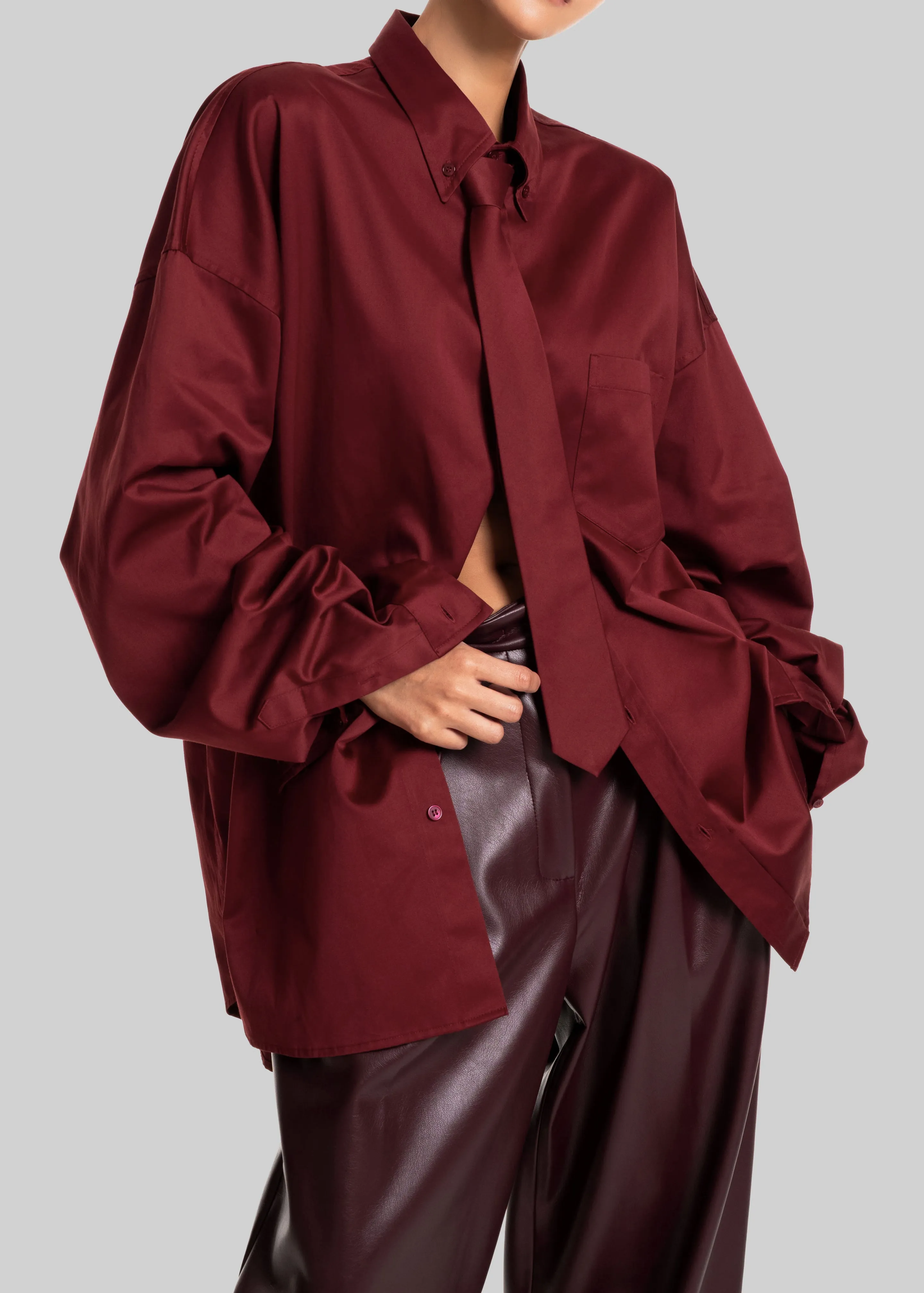 Havelock Oversized Neck-Tie Shirt - Dark Red sold by Frankie Shop product image thumbnail 5