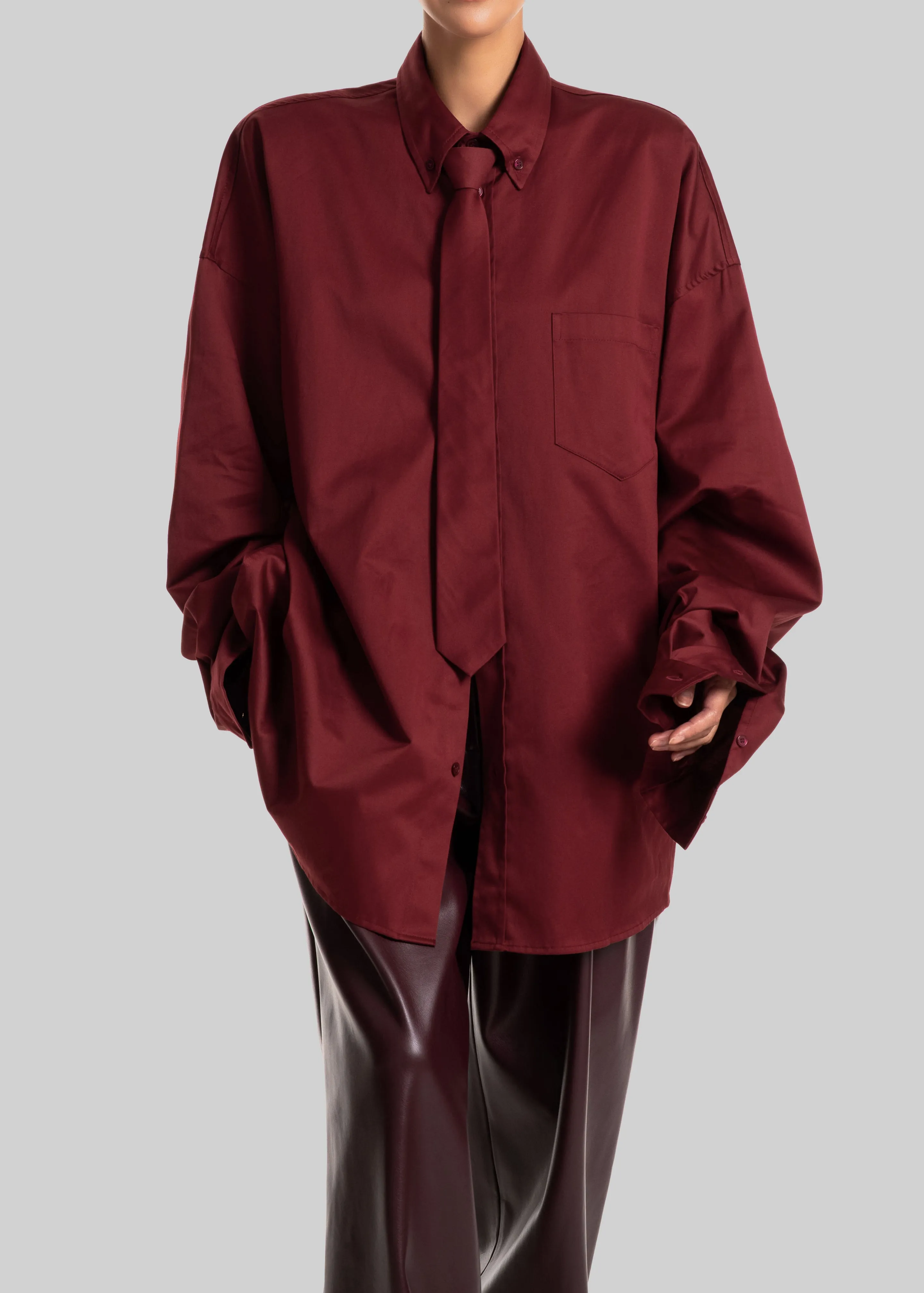 Havelock Oversized Neck-Tie Shirt - Dark Red sold by Frankie Shop