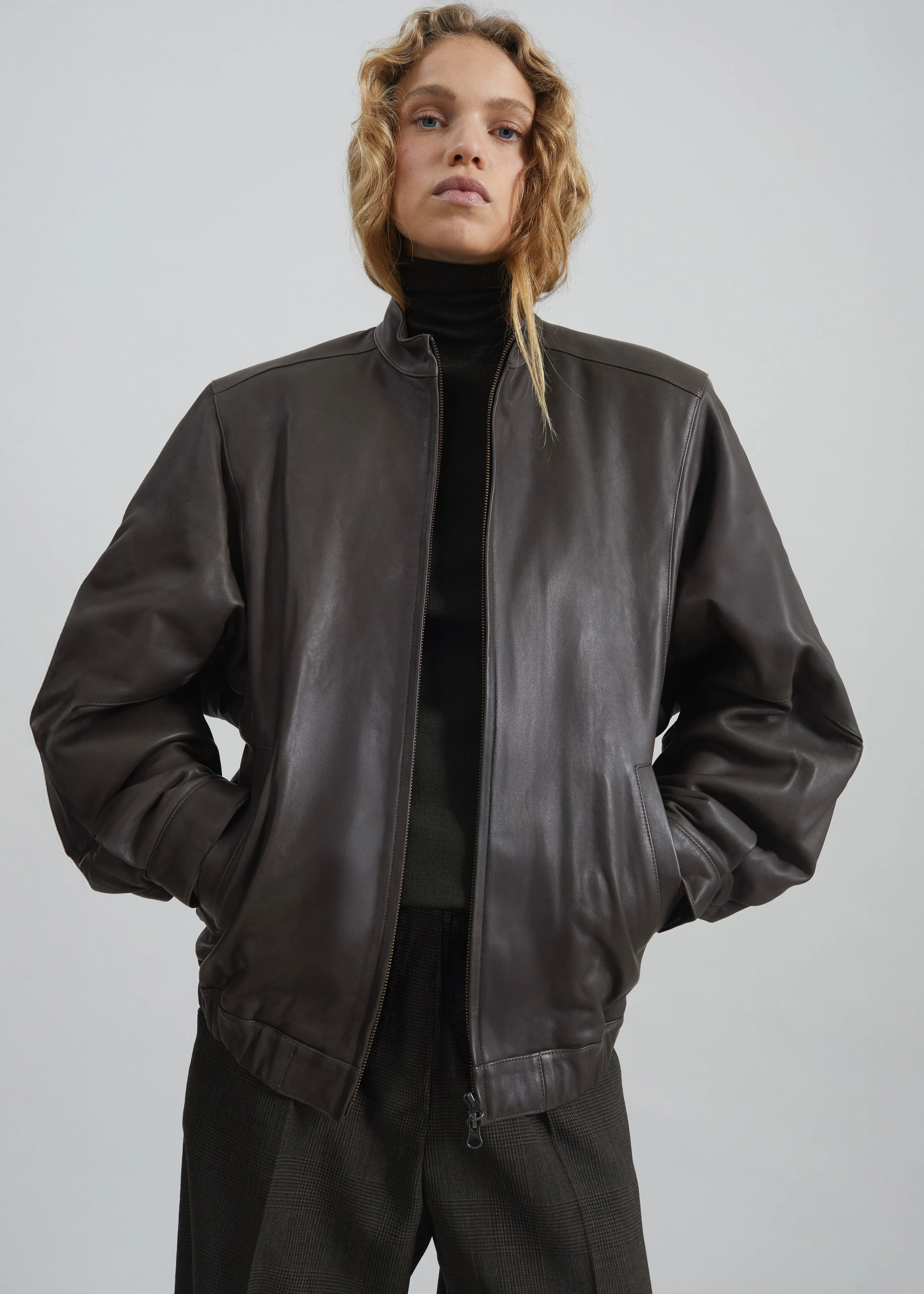 Amomento Lambskin Leather Blouson - Brown sold by Frankie Shop