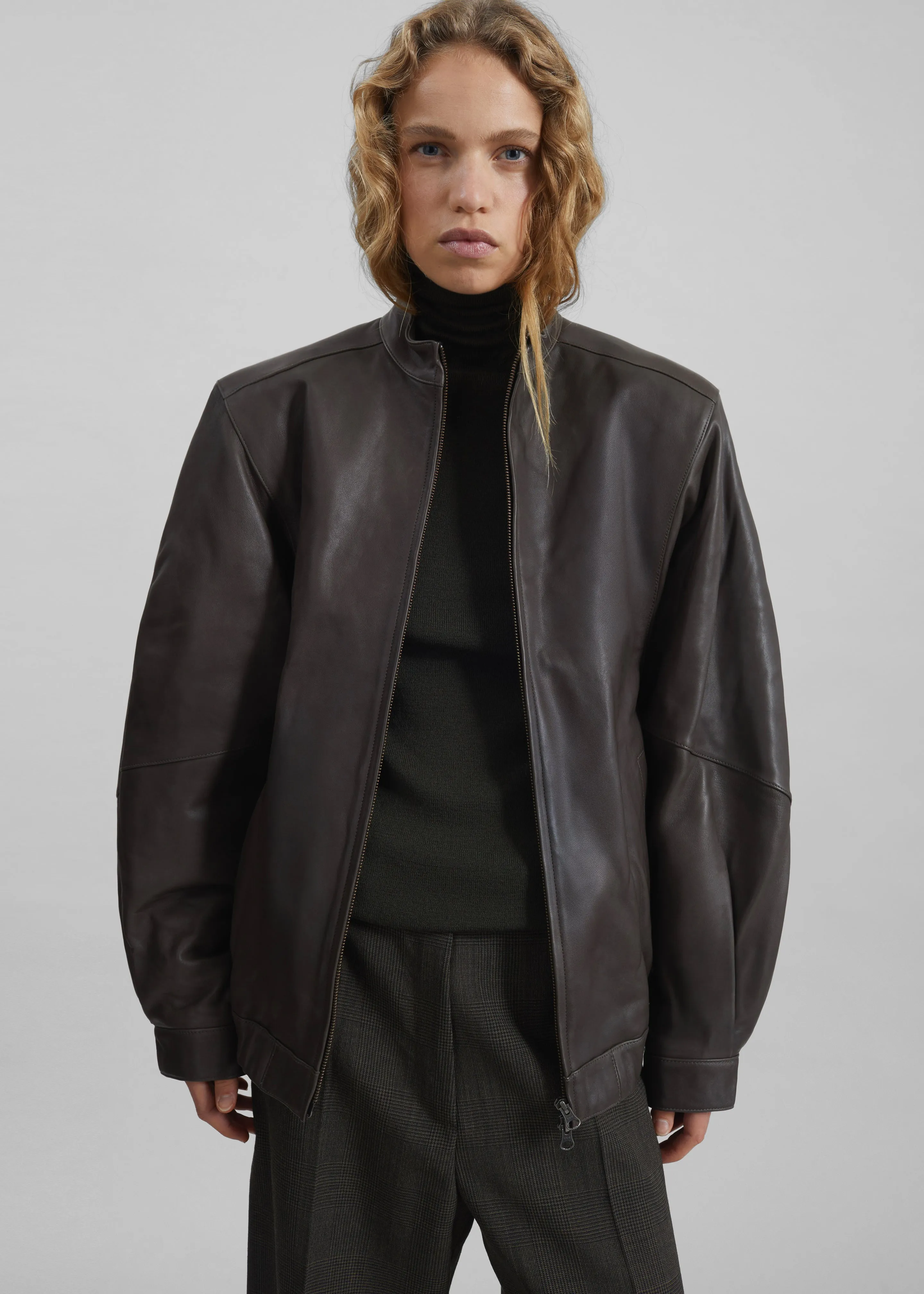 Amomento Lambskin Leather Blouson - Brown sold by Frankie Shop product image thumbnail 3