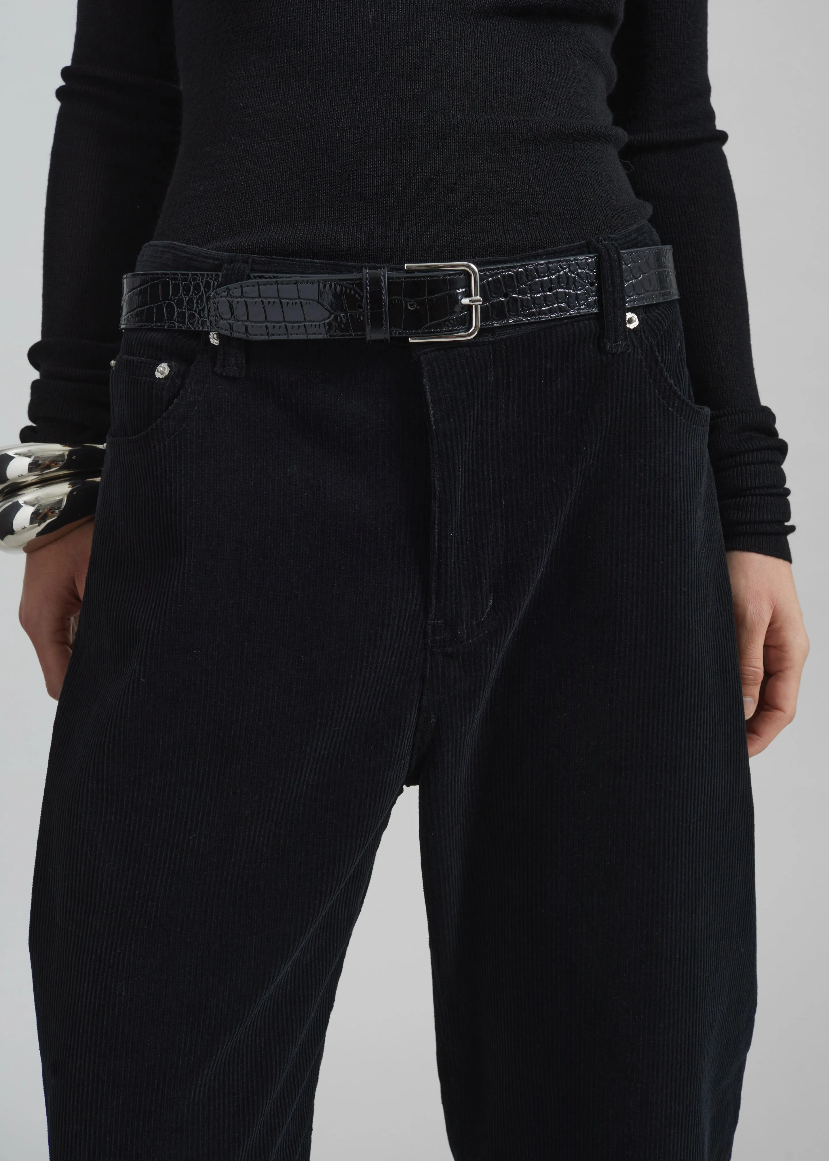 Caistor Corduroy Barrel Leg Pants - Black sold by Frankie Shop product image thumbnail 3