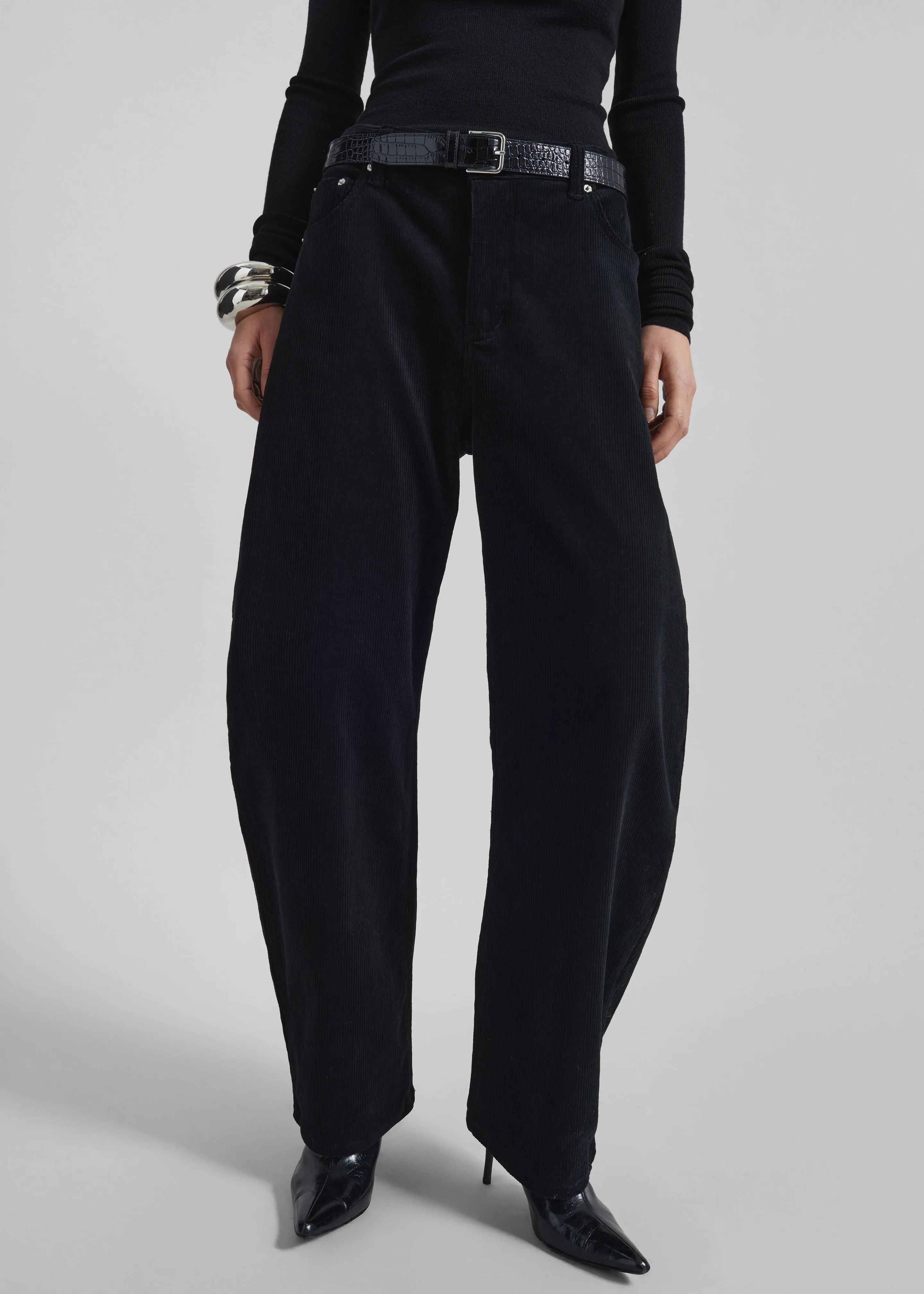 Caistor Corduroy Barrel Leg Pants - Black sold by Frankie Shop product image thumbnail 2