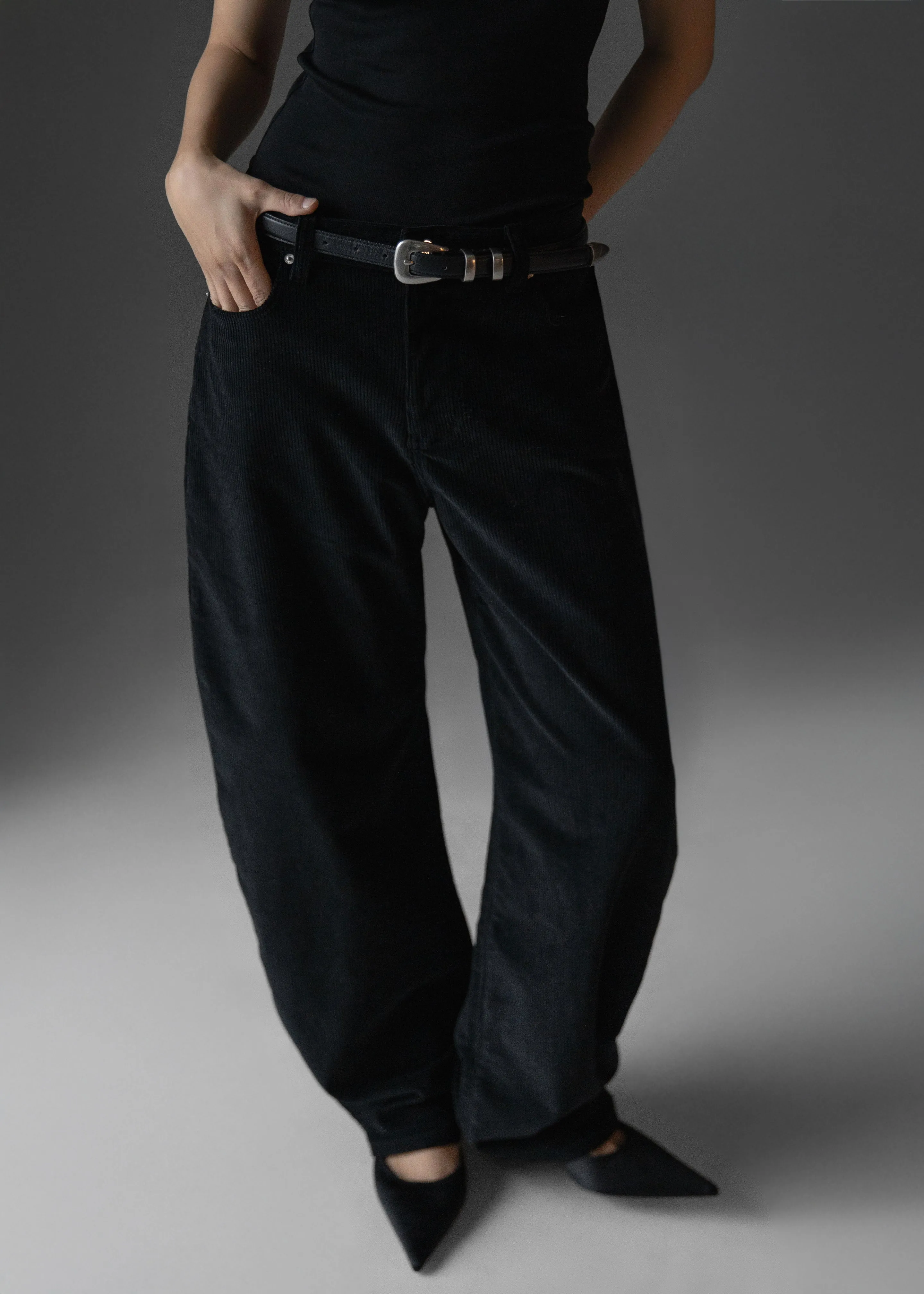Caistor Corduroy Barrel Leg Pants - Black sold by Frankie Shop product image thumbnail 5