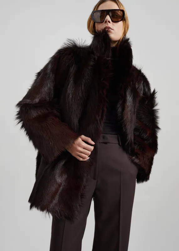 Nerola Funnel Neck Fur Coat - Plum made by Frankie Shop