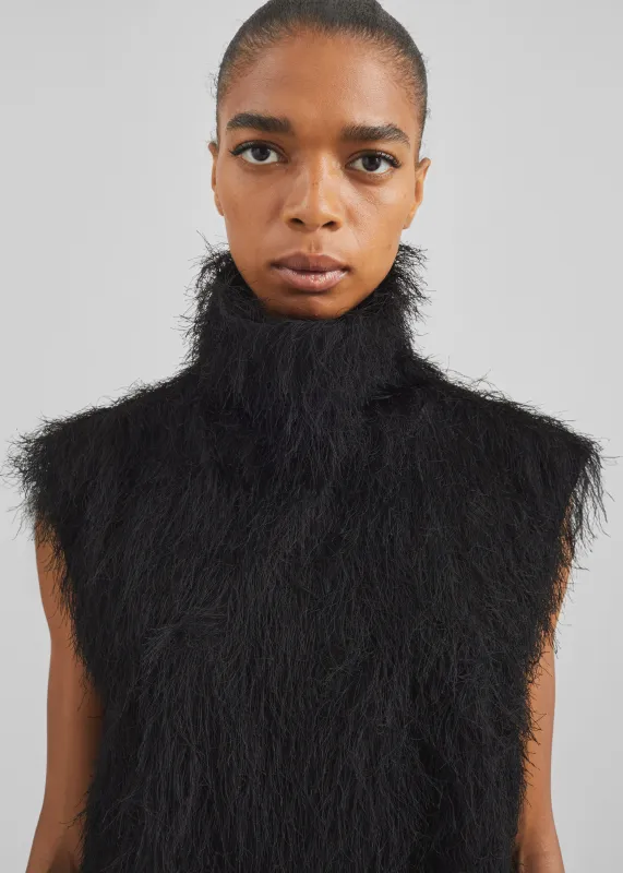 Lancy Fringed Funnel Neck Dress - Black sold by Frankie Shop