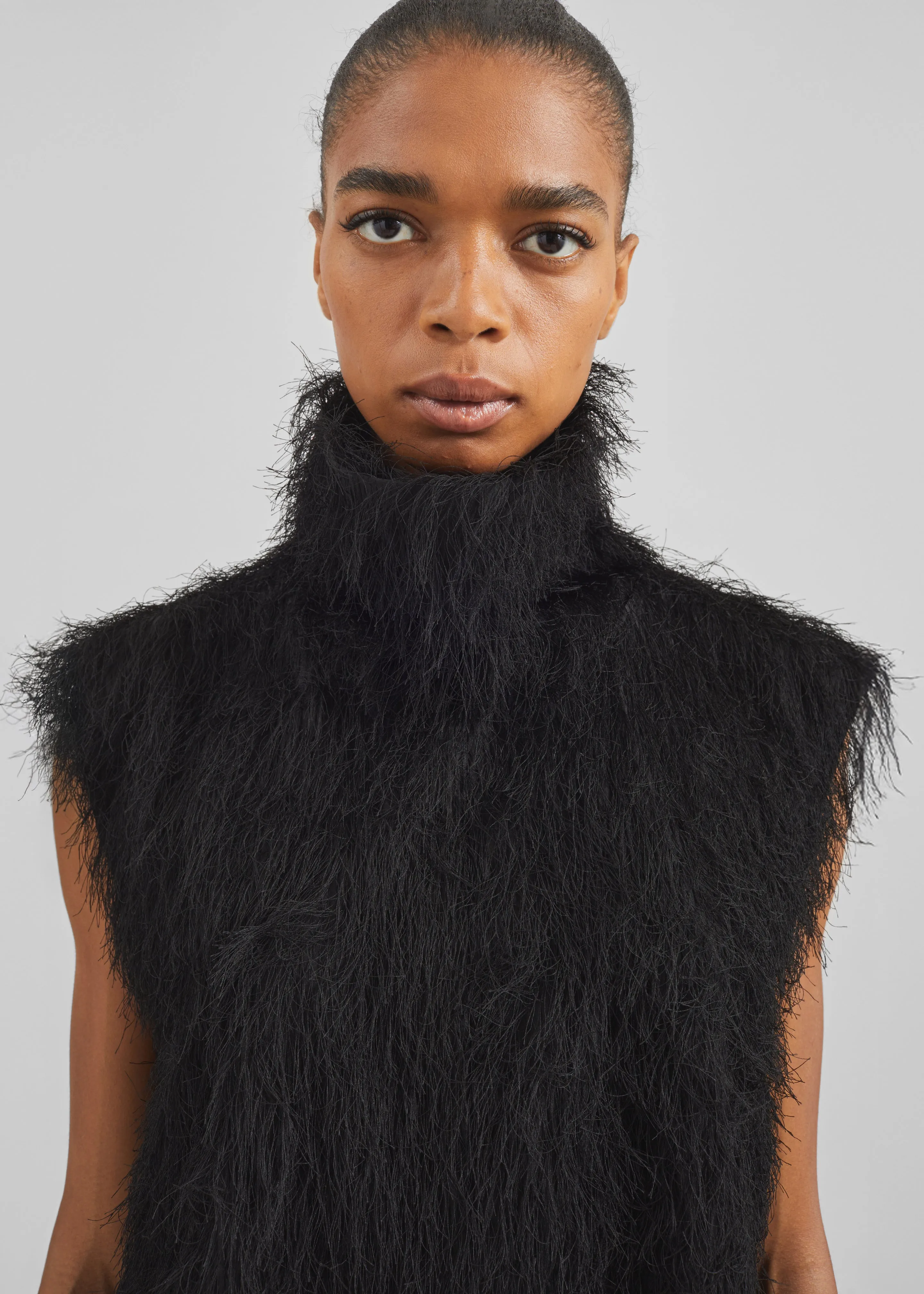 Lancy Fringed Funnel Neck Dress - Black sold by Frankie Shop