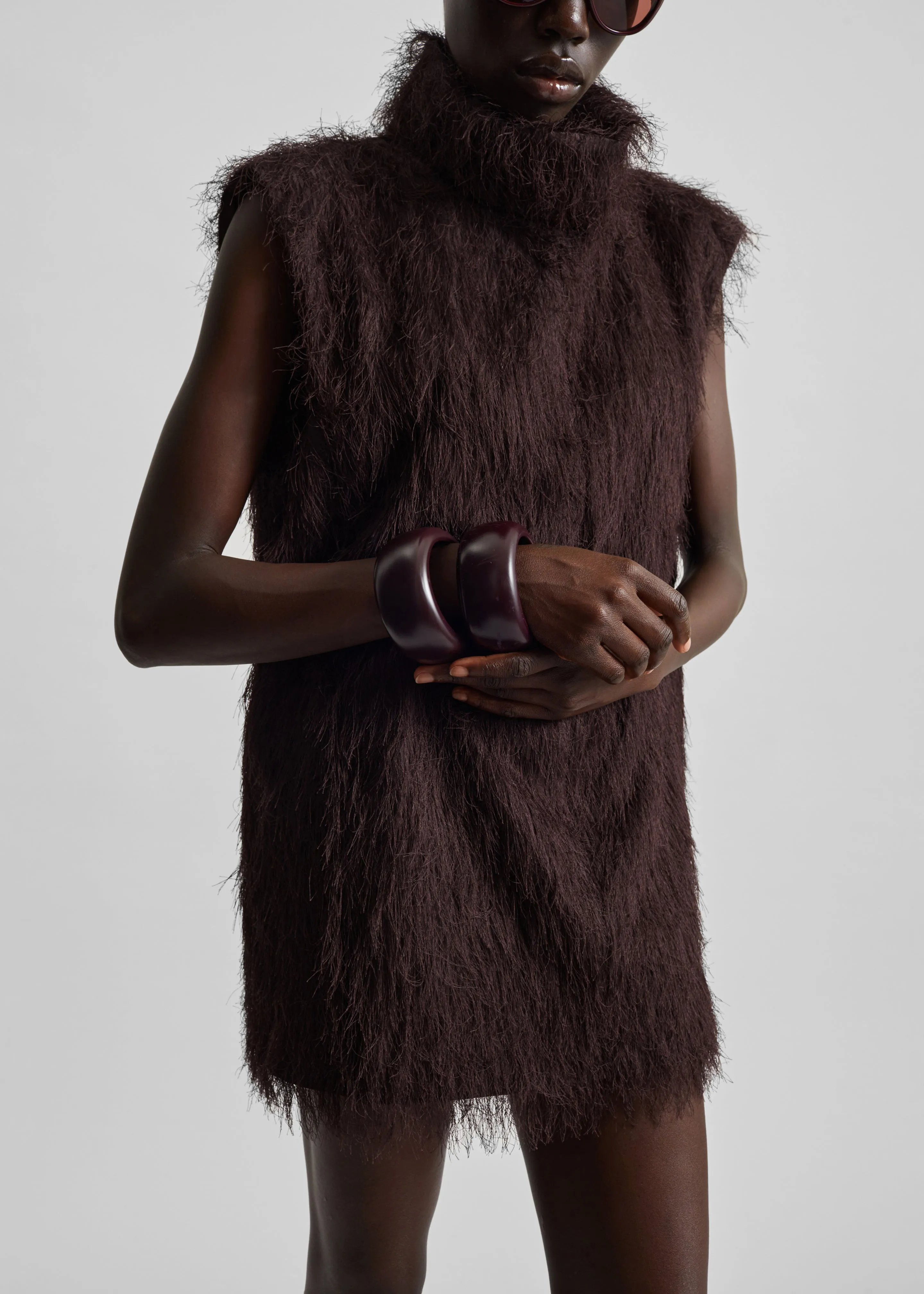 Lancy Fringed Funnel Neck Dress - Dark Brown sold by Frankie Shop product image thumbnail 2