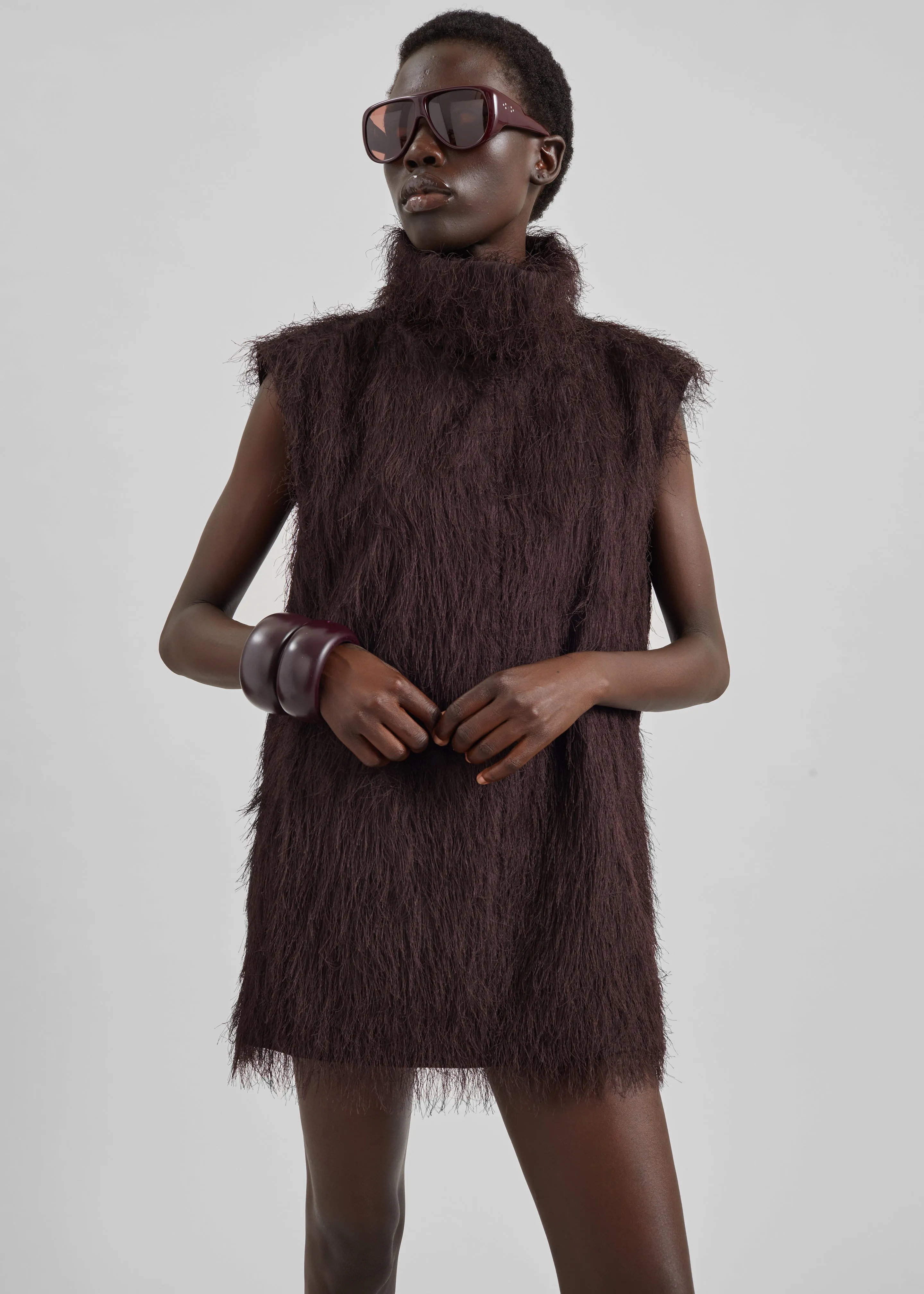 Lancy Fringed Funnel Neck Dress - Dark Brown sold by Frankie Shop product image thumbnail 5