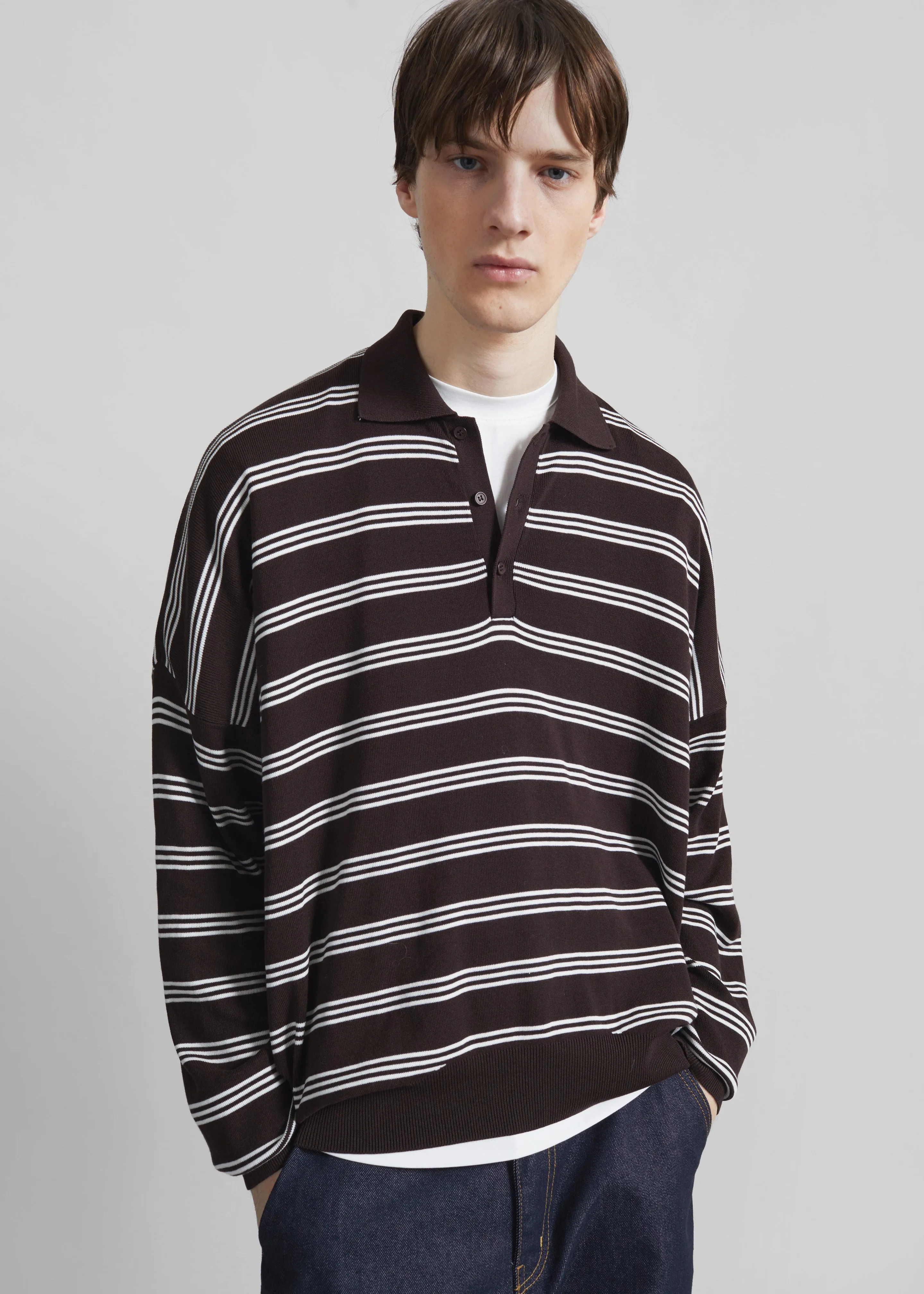 Meriel Polo Sweater - Brown/White Stripe sold by Frankie Shop