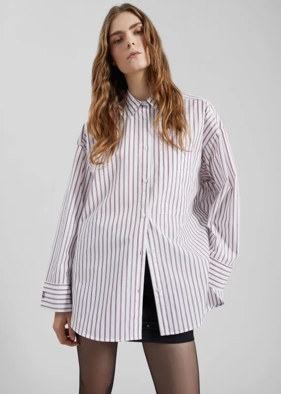 By Malene Birger Derris Cotton Shirt - Cabernet Stripe sold by Frankie Shop