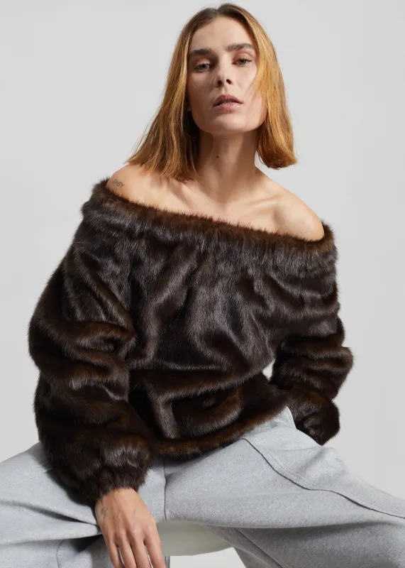 Amomento Shearing Off Shoulder Top - Dark Brown made by Amomento